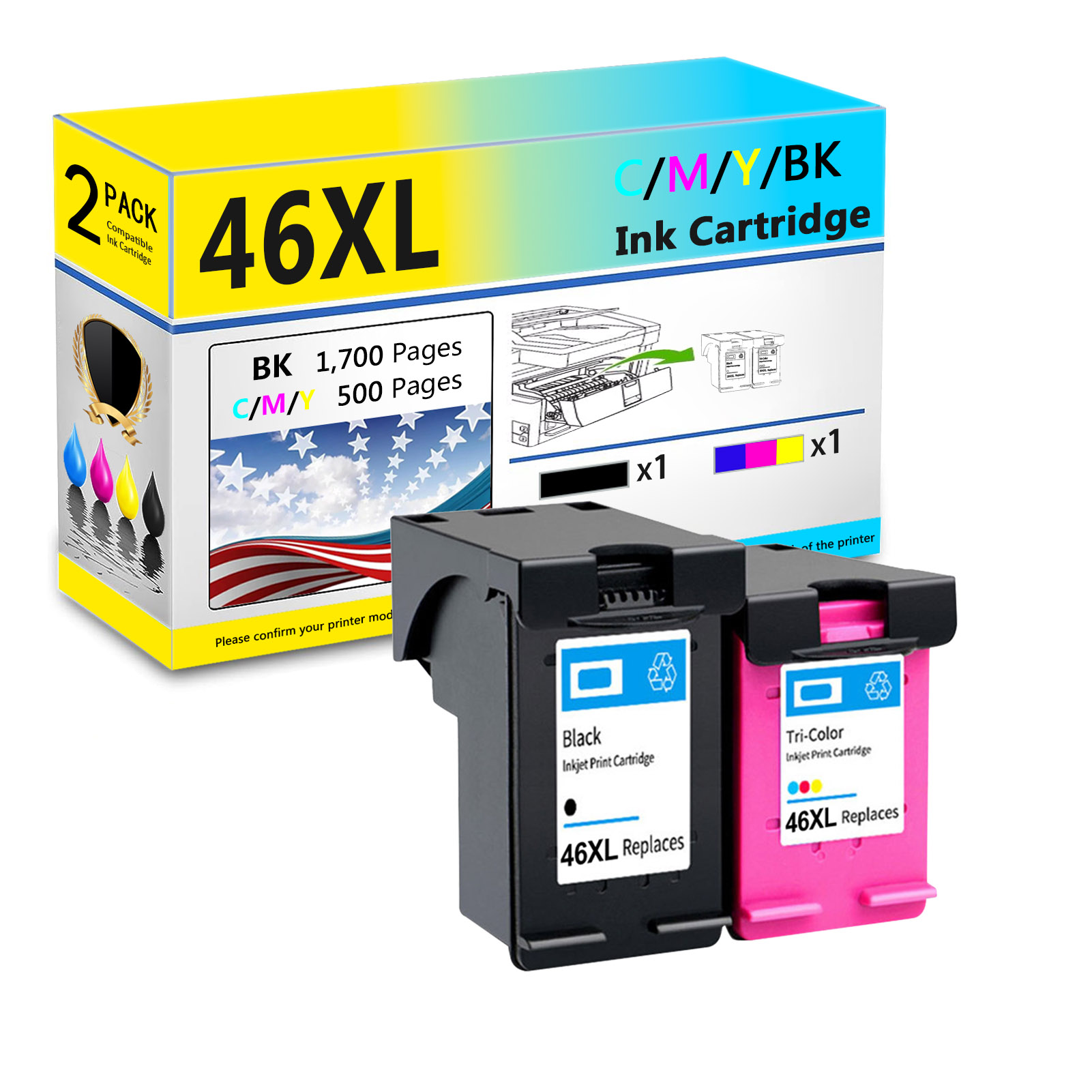 For HP 46XL Ink Cartridge Work For HP Deskjet Ink Advantage 2020hc 2029 2520hc 2529 4729 Printers