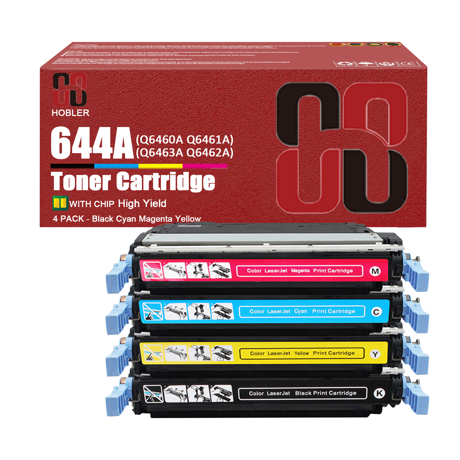For HP 644A Q6460A Q6461A Q6463A Q6462A Toner Cartridge Work for HP Color LaserJet CM4730 CM4730F CM4730FM 4730 4730X 4730XM 4730XS Printers, Black │Q6460A, Cyan │Q6461A, Magenta │Q6463A, Yellow │Q6462A-PrintsBoost