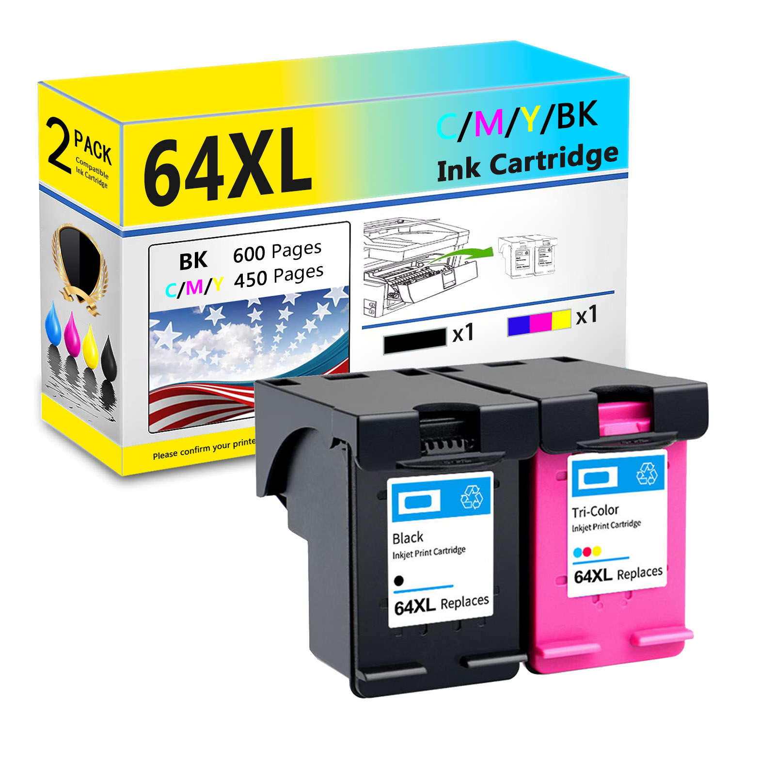 For HP 64XL Ink Cartridge Work for HP Envy Photo 6220 6222 6230 6232 6234 6252 6255 6258 7120 7130 7132 7134 Printers