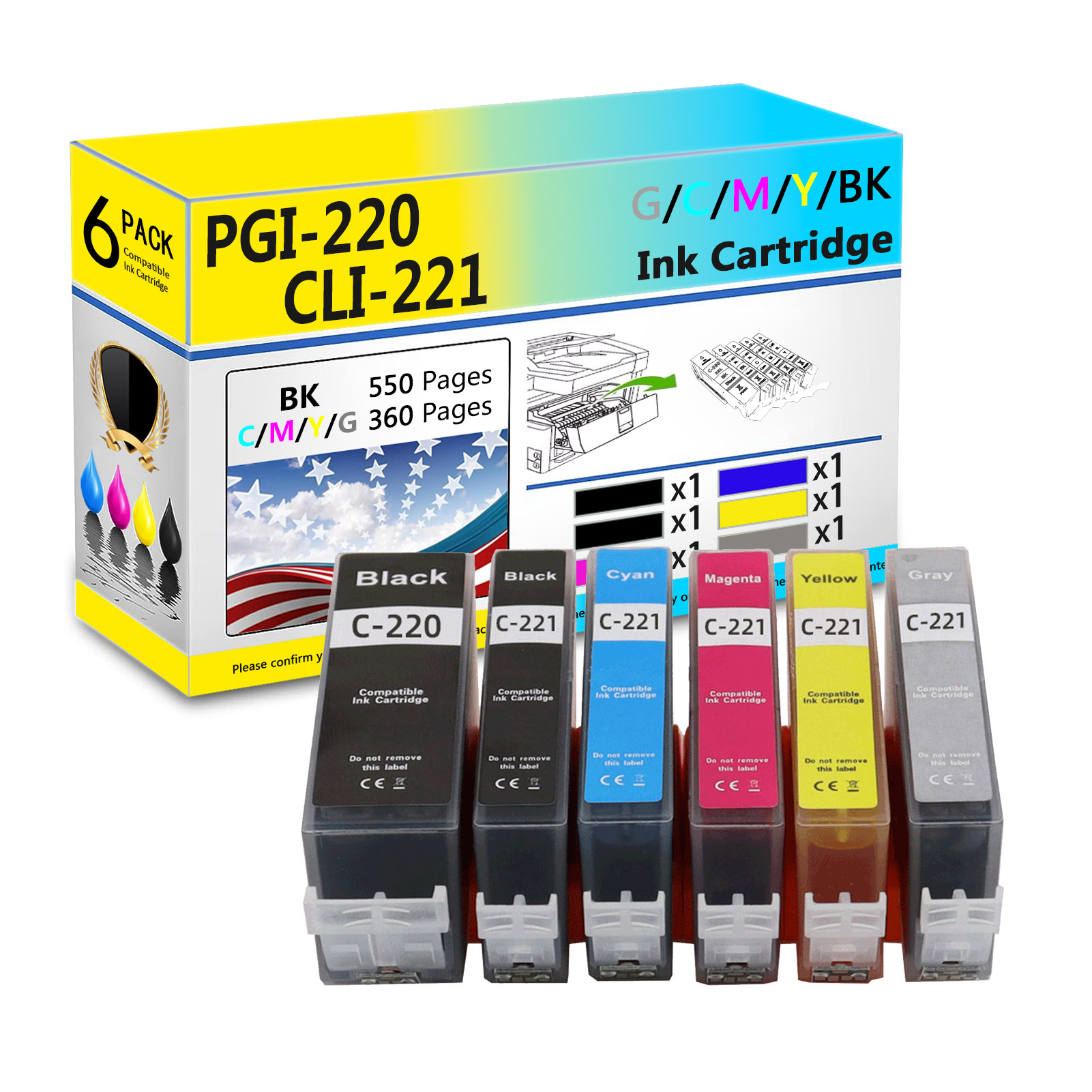 For Canon PGI-220 CLI-221 Ink Cartridge Work For Canon Pixma MP980 MP560 MP540 MP550 MP630 MP620 MP640 MP980 MP990 MX860 MX870 iP4600 iP3600 iP4700 PMFP1 PMFP3 SFP1 Printers-PrintsBoost