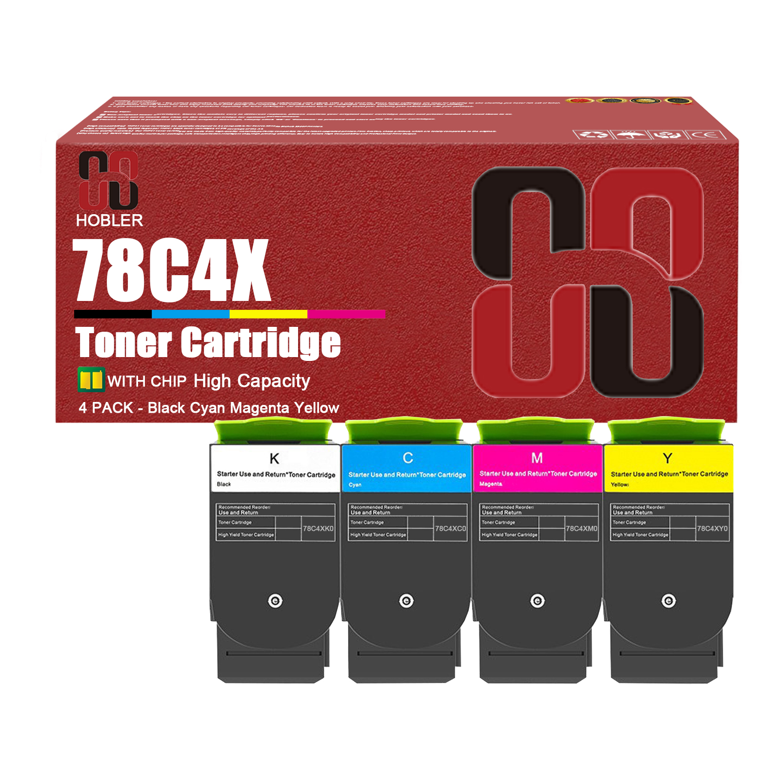 For Lexmark 78C4XK0 78C4XC0 78C4XM0 78C4XY0 Toner Cartridge Work for Lexmark CS421 CS521 CS622 CX421 CX522 CX622 CX625 Printers