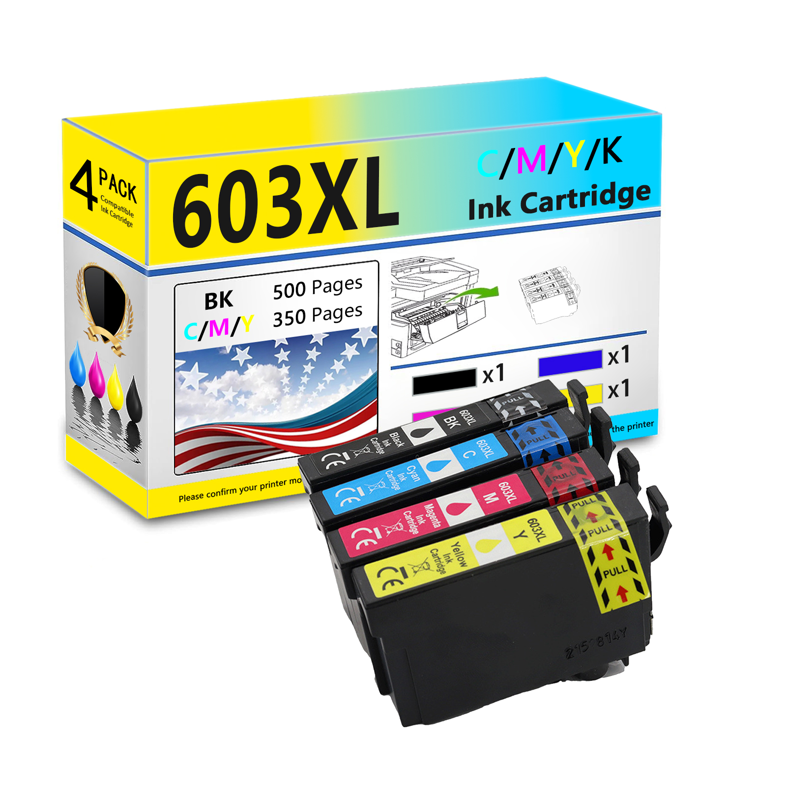 603XL Ink Cartridges Work for Epson XP-2100 XP-2150 XP-3100 XP-3150 XP-4100 WF-2810DWF WF-2820 WF-2830DWF Printers