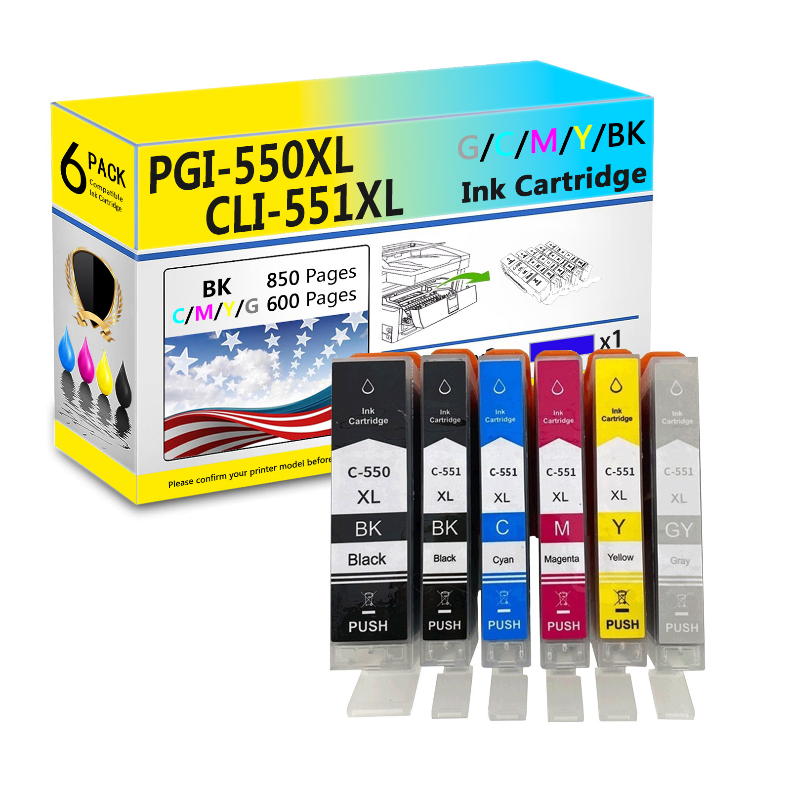 For Canon PGI-550XL CLI-551XL Ink Cartridge Work For Canon Pixma MG5450 MG5550 MG5650 MG6350 MG6450 MG6650 MG7150 MG7550 IP7250 IP8750 MX925 MX725 IX6850 Printers-PrintsBoost