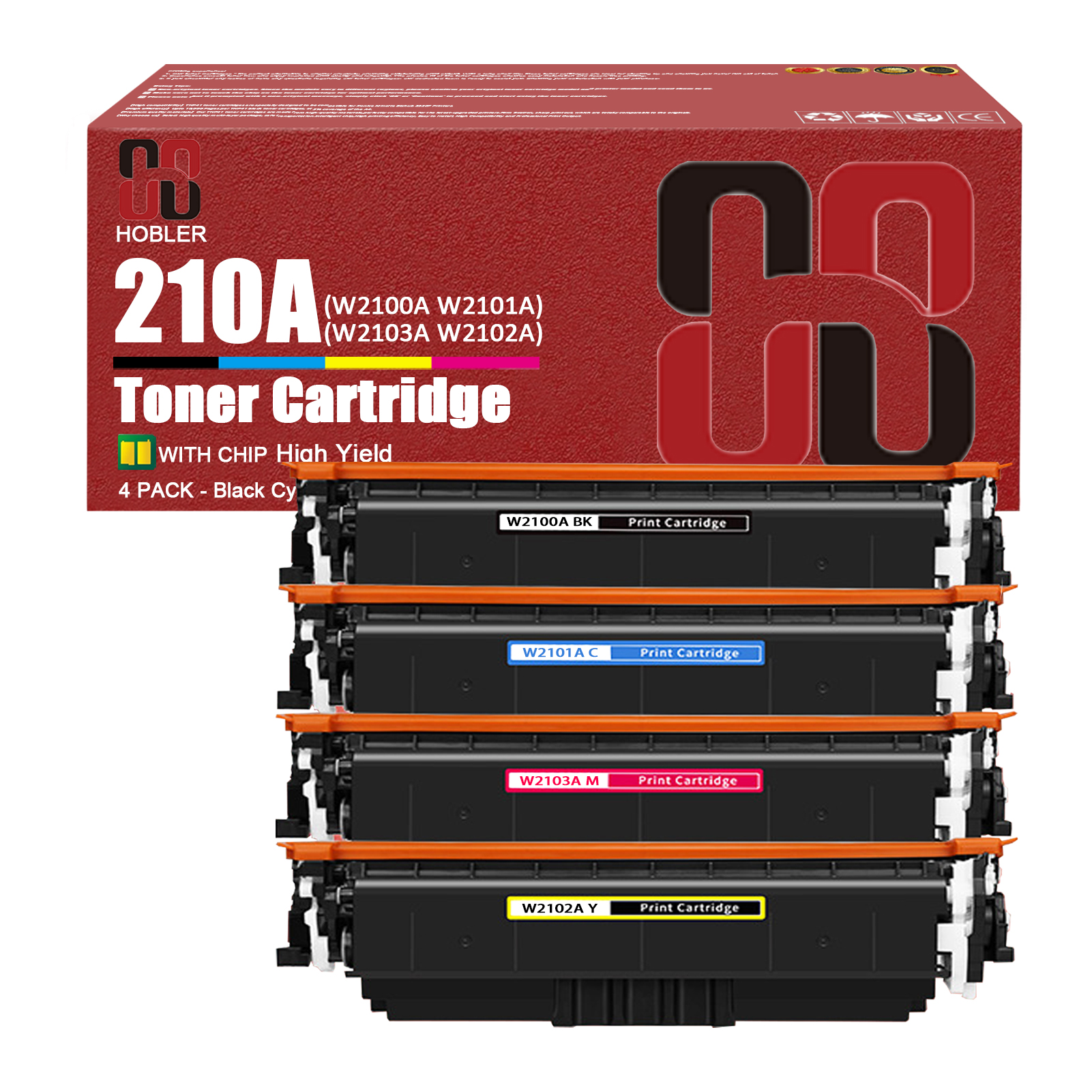 For HP 210A W2100A W2101A W2102A W2103A Toner Cartridge Work for HP Color LaserJet Pro 4201dw 4201dn MFP 4301dw 4301dwe 4301fdw Printers, Black │W2100A, Cyan │W2101A, Magenta │W2103A, Yellow │W2102A-PrintsBoost