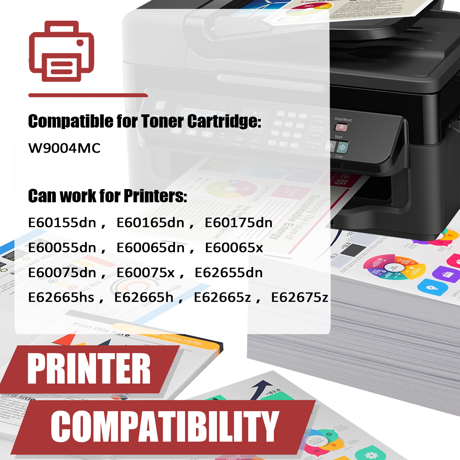 For HP W9004MC Toner Cartridge Work for HP LaserJet Managed E60055dn E60065dn E60065x E60075dn E60075x E62575z E62555dn Printers-PrintsBoost