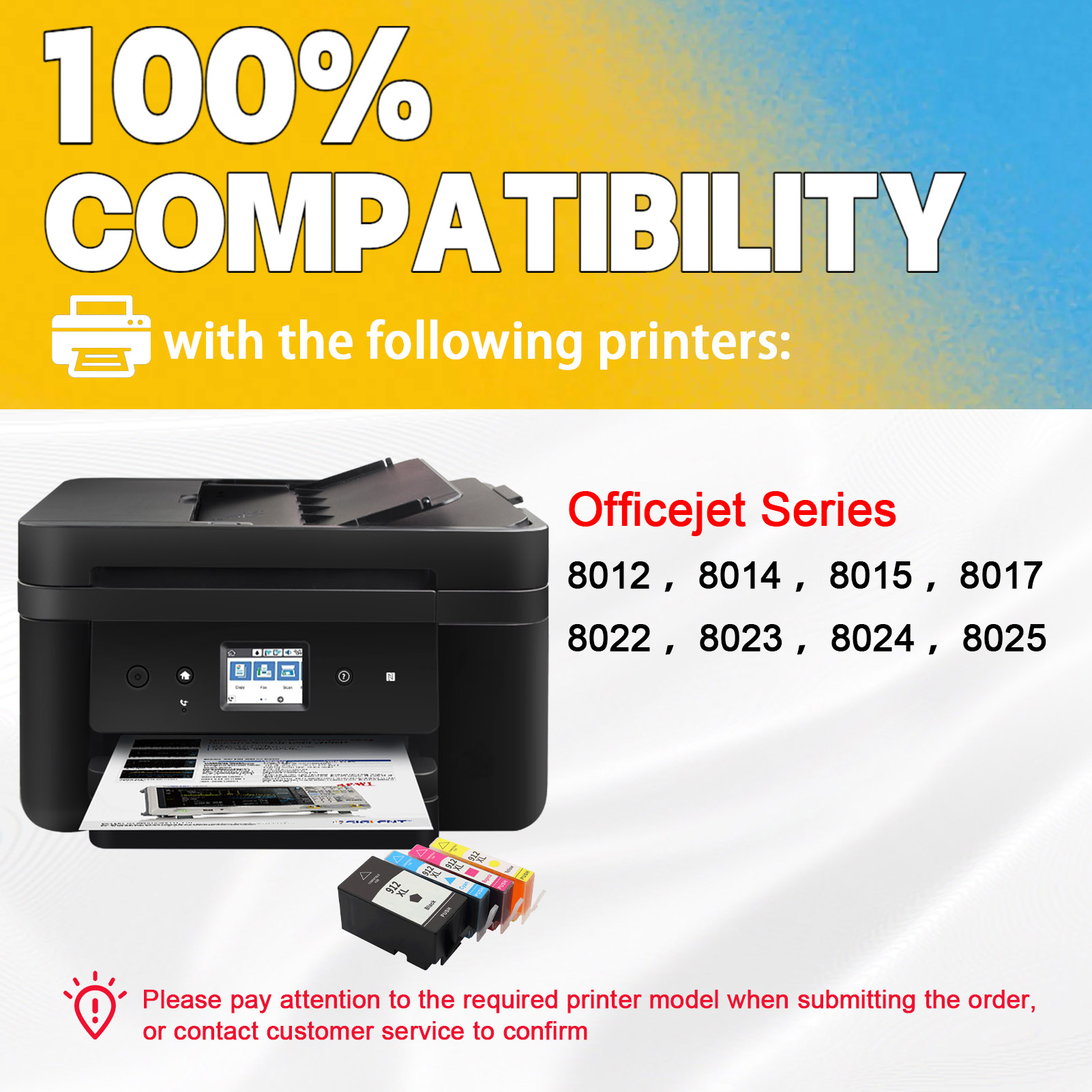  For HP 912XL Ink Cartridge Work For HP OfficeJet 8012 8014 8015 8017 8022 8023 8024 8025 Printers