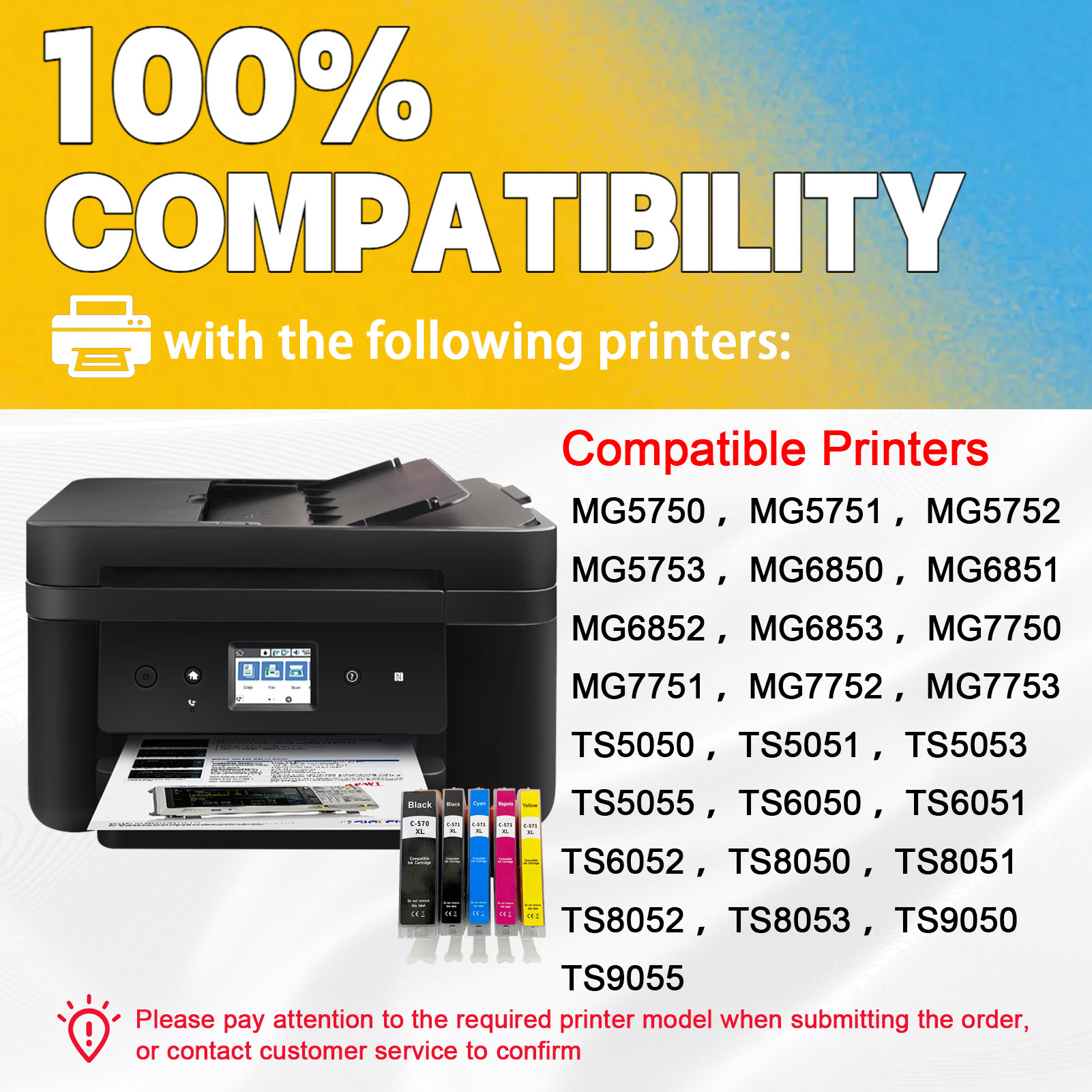 For Canon PGI-570XL CLI-571XL Ink Cartridge Work For Canon Pixma MG5750 MG5751 MG5752 MG5753 MG6850 MG6851 MG6852 MG6853 MG7750 MG7751 MG7752 MG7753 TS6050 TS6051 TS6052 TS5050 TS5051 TS5052 TS5053 Printers-PrintsBoost