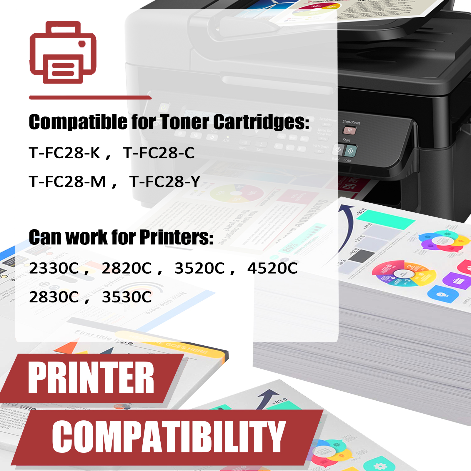 For Toshiba T-FC28 T-FC28-K T-FC28-C T-FC28-M T-FC28-Y High Capacity Toner Cartridge Work for E-Studio 2330C 2820C 3520C 4520C 2830C 3530C Printers-PrintsBoost