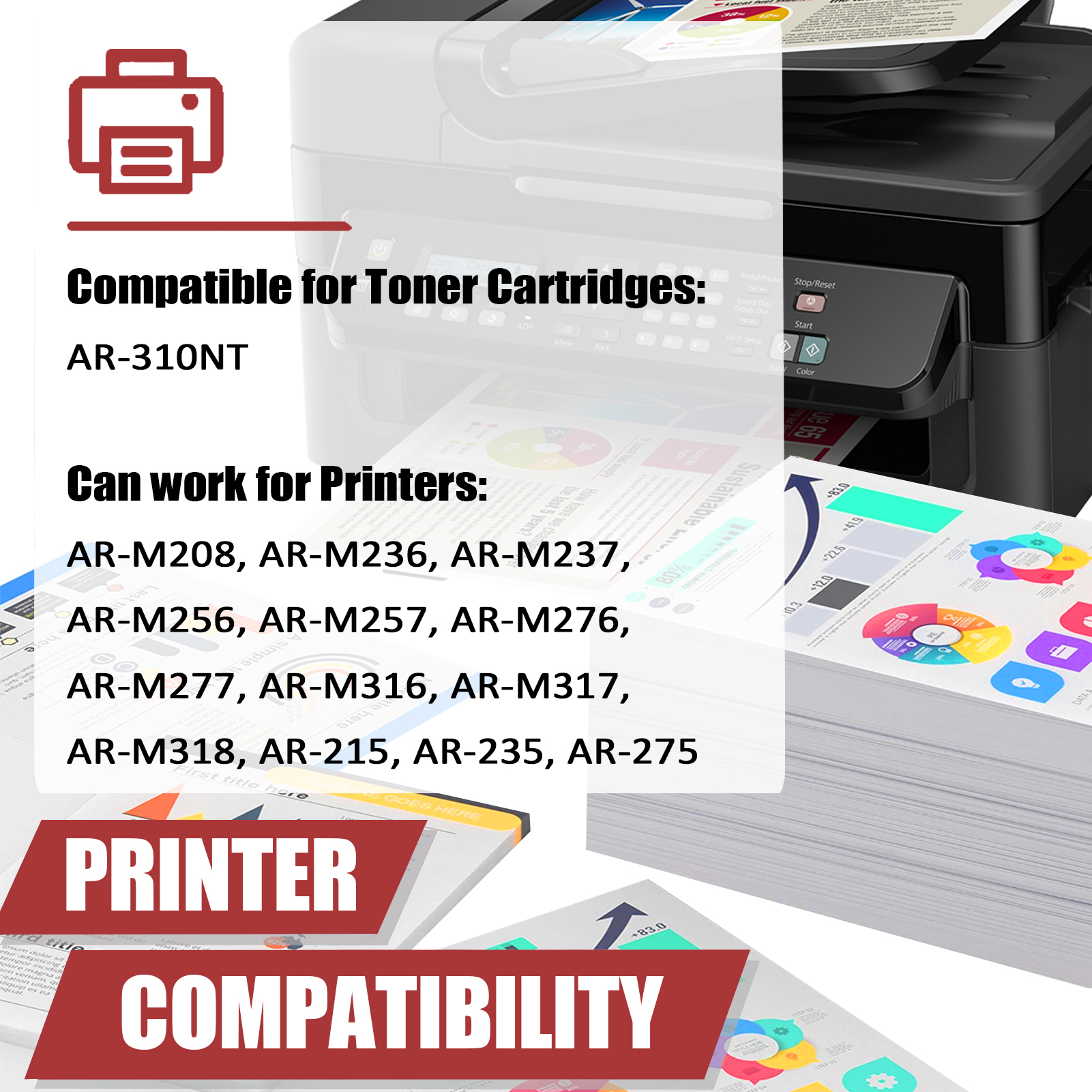 For Sharp AR-310 AR-310NT Toner Cartridge Work for Sharp AR-M208 AR-M236 AR-M237 AR-M256 AR-M257 AR-M276 AR-M277 AR-M316 AR-M317 AR-M318 AR-215 AR-235 AR-275 Printers-PrintsBoost