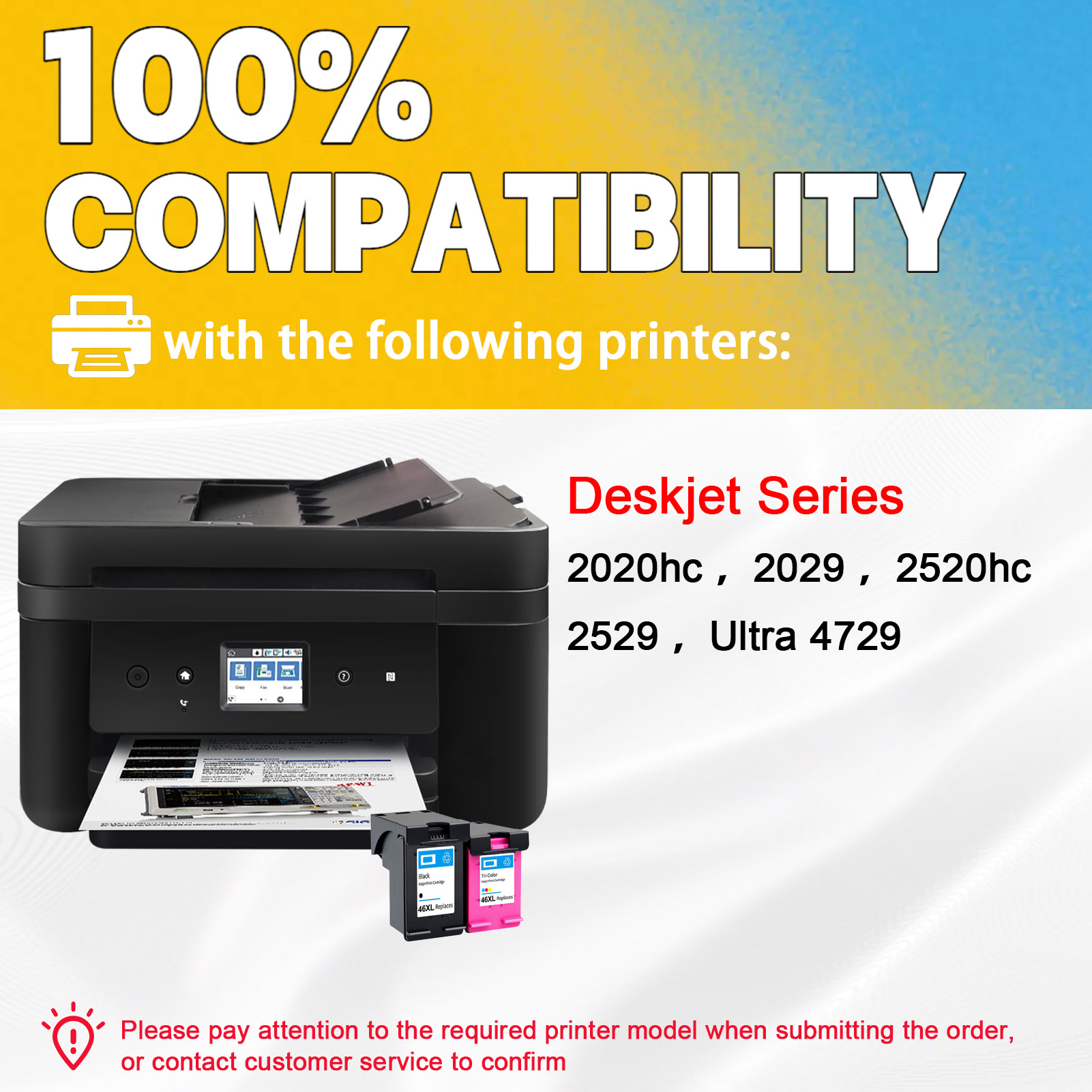 For HP 46XL Ink Cartridge Work For HP Deskjet Ink Advantage 2020hc 2029 2520hc 2529 4729 Printers