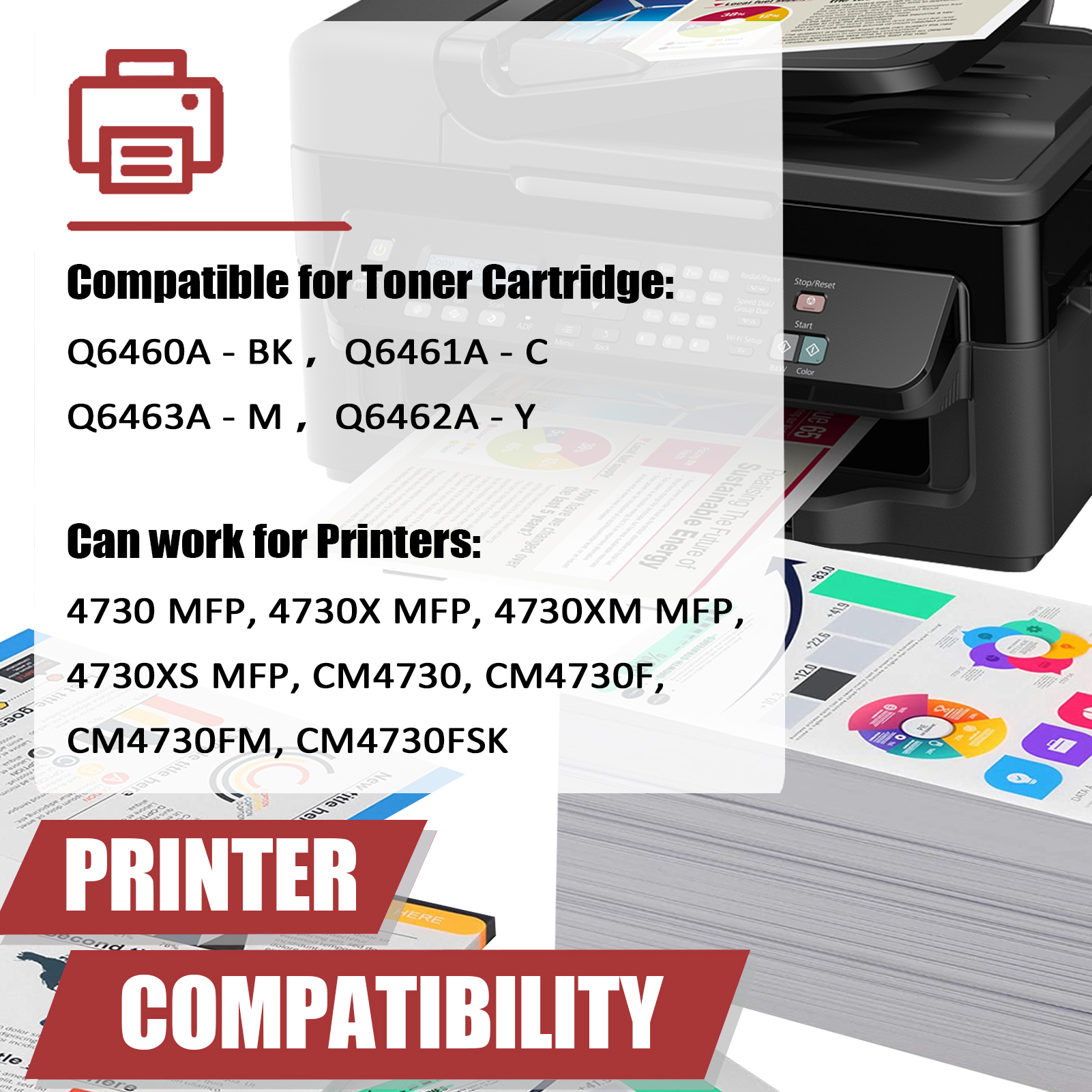 For HP 644A Q6460A Q6461A Q6463A Q6462A Toner Cartridge Work for HP Color LaserJet CM4730 CM4730F CM4730FM 4730 4730X 4730XM 4730XS Printers, Black │Q6460A, Cyan │Q6461A, Magenta │Q6463A, Yellow │Q6462A-PrintsBoost