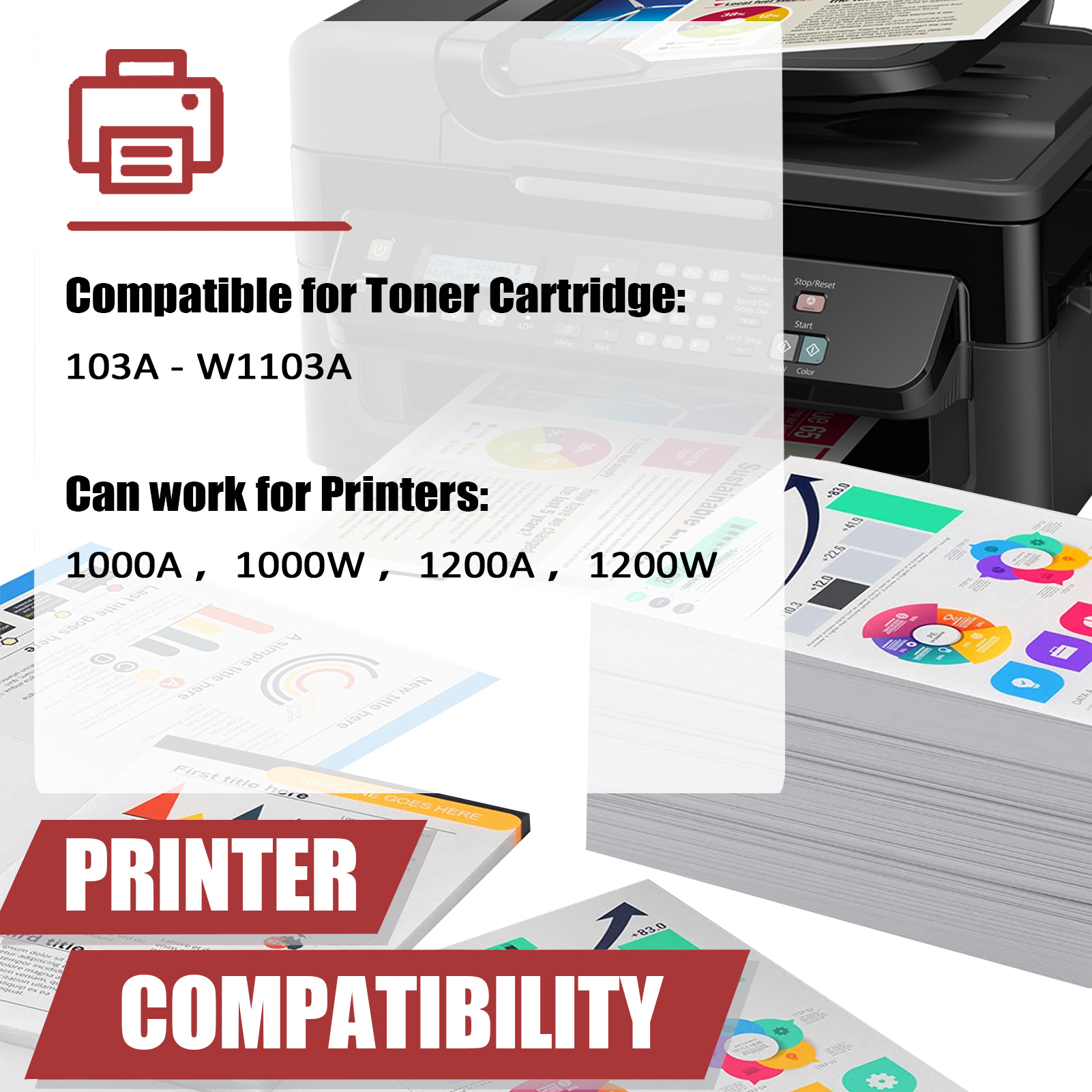 For HP 103A W1103A Toner Cartridge Work for HP Neverstop Laser 1000A 1000W MFP 1200A 1200W Printers