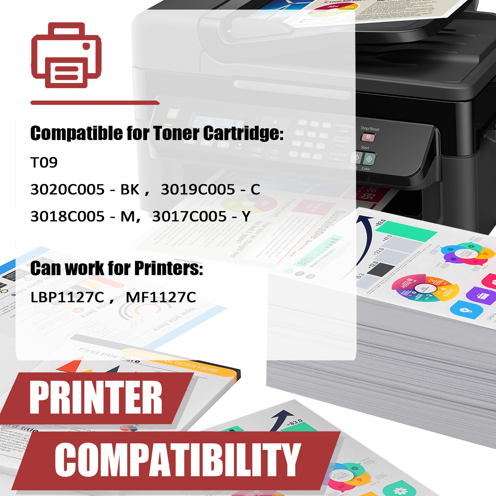 For Canon T09 T09K T09C T09M T09Y Toner Cartridge Work for Canon ImageCLASS X LBP1127C MF1127C Printers-PrintsBoost