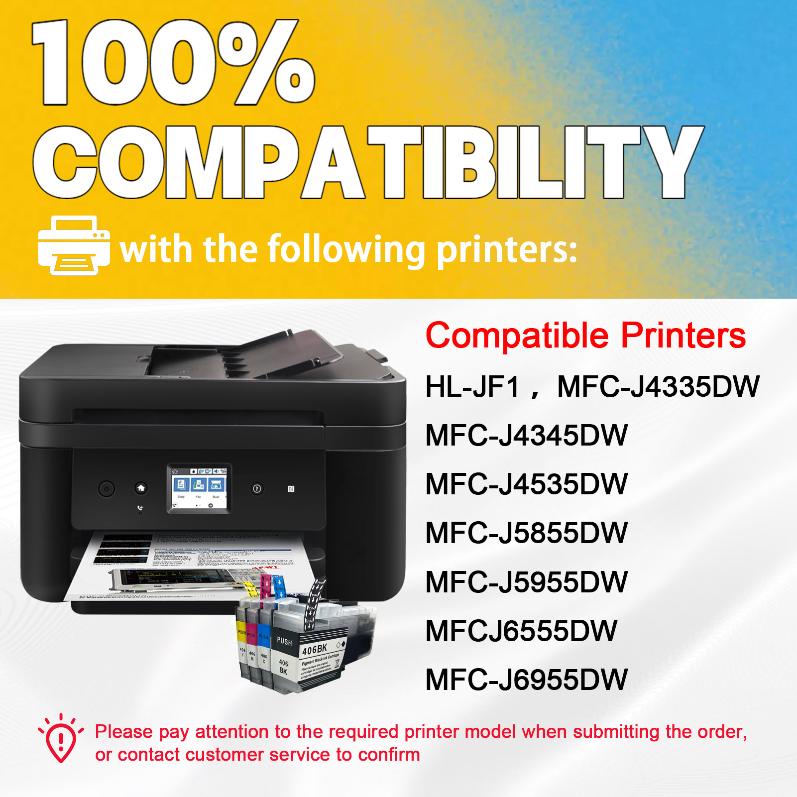 For Brother LC406 Ink Cartridge Work For Brother HL-JF1 MFC-J4335DW MFC-J4345DW MFC-J4535DW MFC-J5855DW MFC-J5955DW Printers-PrintsBoost