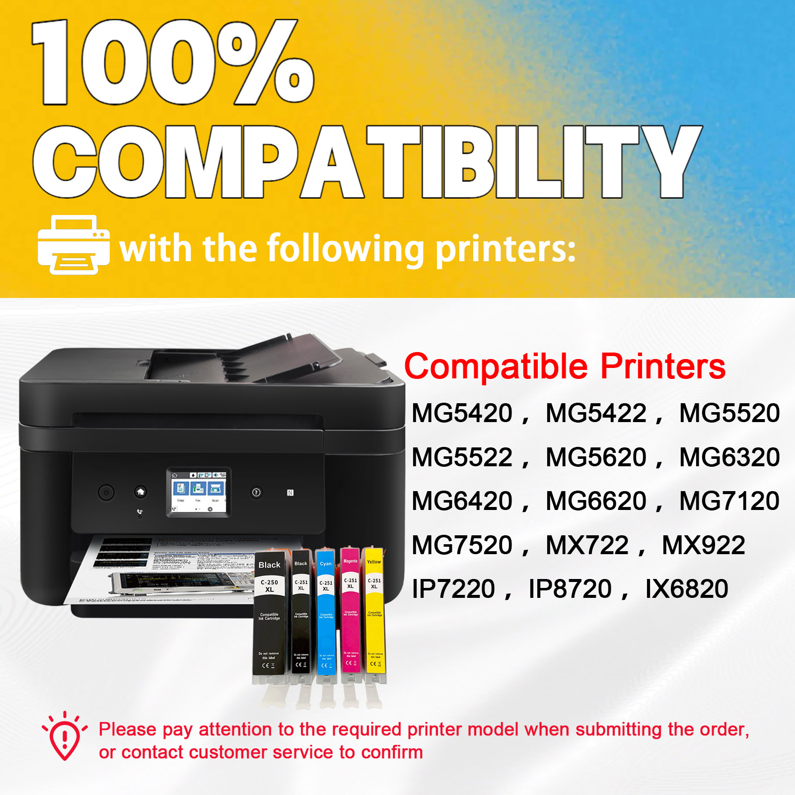 For Canon PGI-250XL CLI-251XL Ink Cartridges Work for Canon Pixma MG5420 MG5422 MG5500 MG5520 MG5522 MG5620 MG5622 MG6320 MG6420 MG6620 MG7120 MG7520 MX722 MX920 MX922 IP7220 IP8720 IX6820 Printers-PrintsBoost