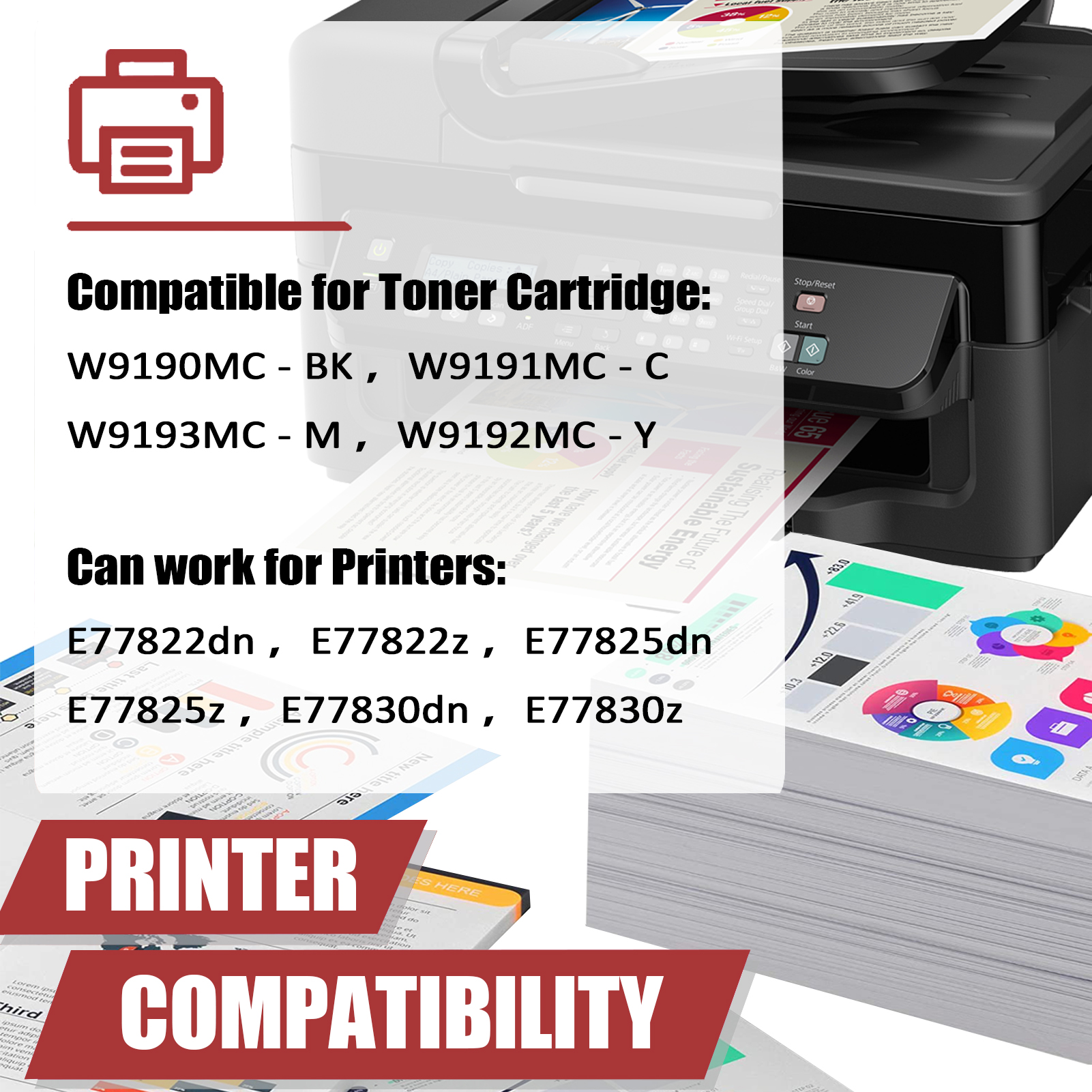 For HP W9190MC W9191MC W9193MC W9192MC Toner Cartridge Work for HP Color Laserjet Managed MFP E77822dn E77822z E77825dn E77825z E77830dn E77830z Printers-PrintsBoost