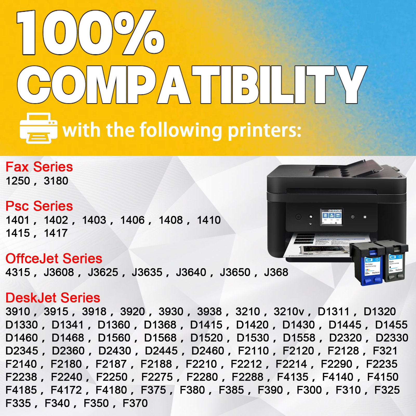 For HP 21XL 22XL Ink Cartridge Work For HP OffceJet 4315 J3608 J3625 J3635 J3640 Fax 1250 3180 DeskJet 3910 3915 3918 etc. Printers-PrintsBoost