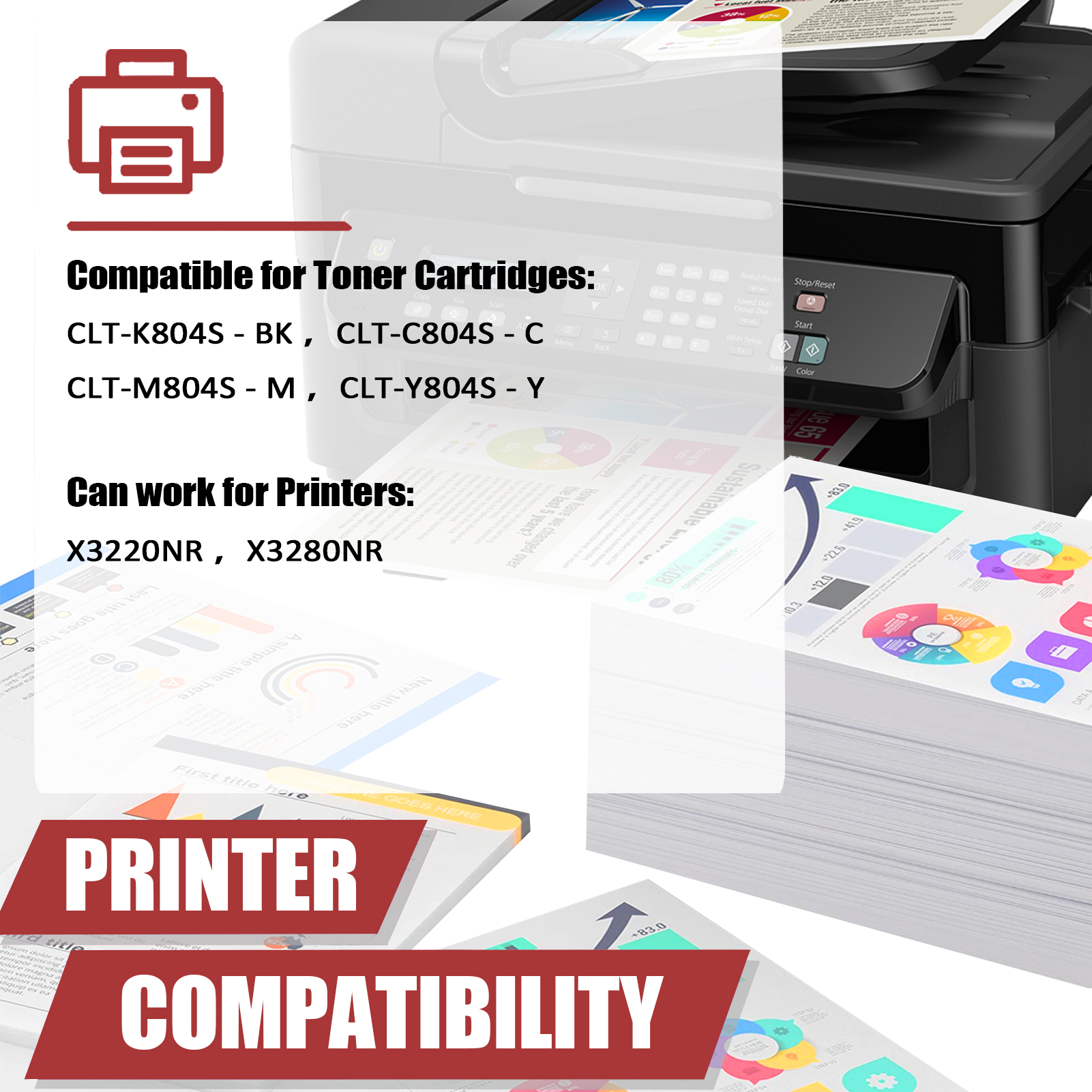 For Samsung CLT-K804S CLT-C804S CLT-M804S CLT-Y804S Toner Cartridge Work for Samsung MultiXpress X3220NR X3280NR Printers-PrintsBoost