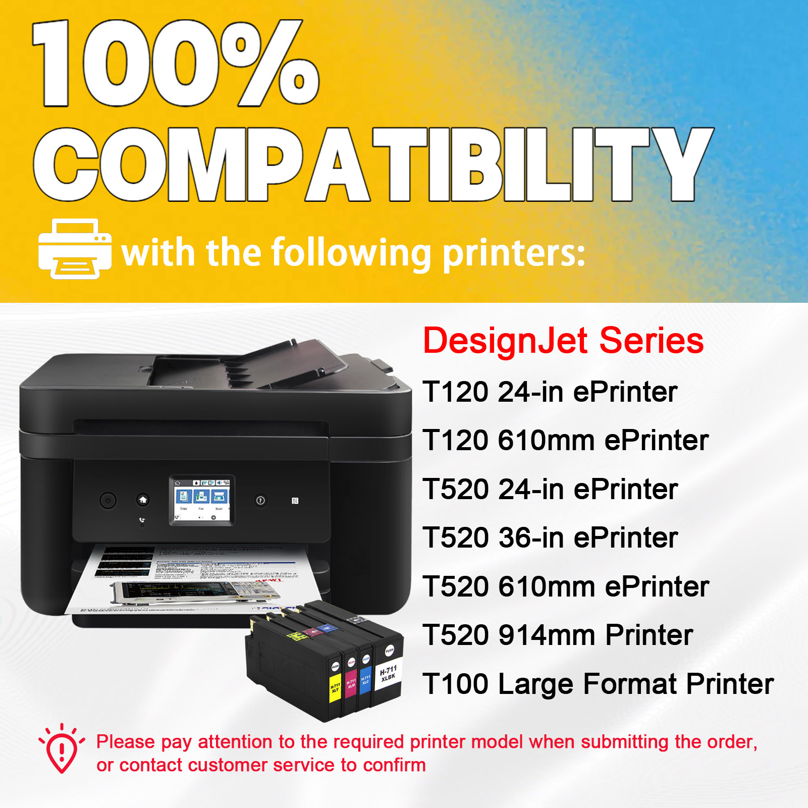 For HP 711XL Ink Cartridge Work For HP DesignJet T100 T120 T520 T530 Printers