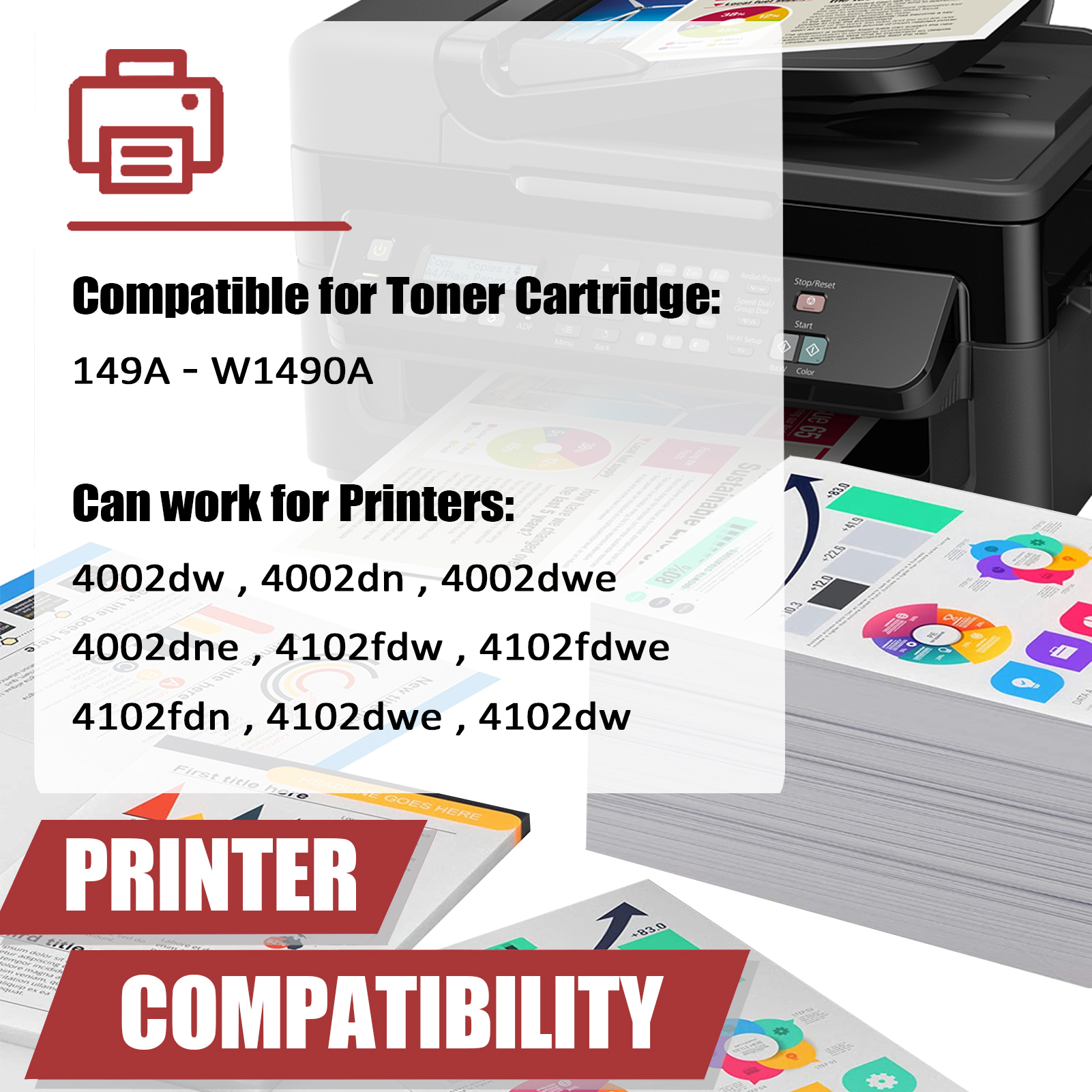 For HP 149A W1490A Toner Cartridges Work for HP Laseret Pro 4002dw 4002dn 4002dwe 4002dne 4102fdw 4102fdwe 4102fdn 4102dwe 4102dw Printers-PrintsBoost