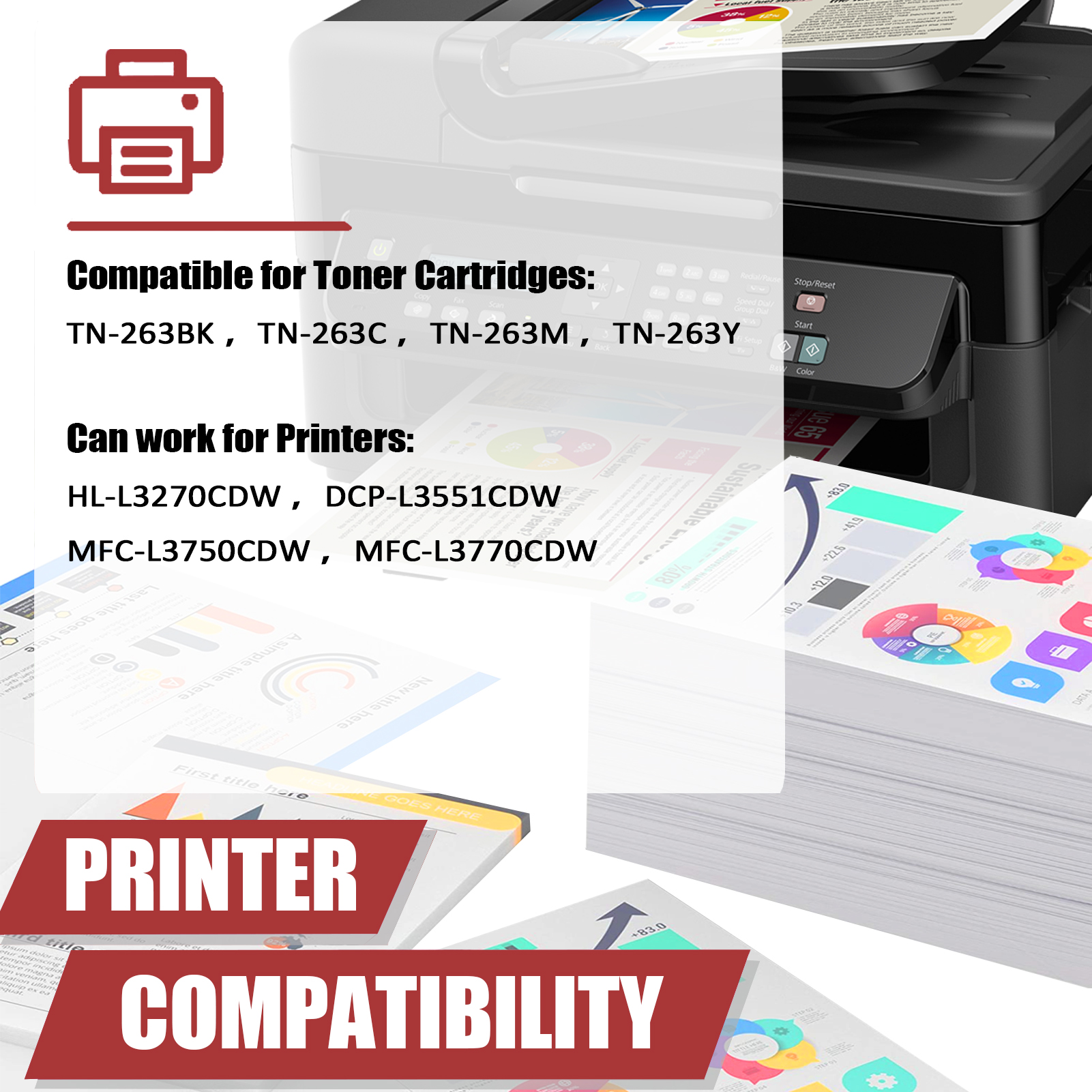 For Brother TN263K TN263C TN263M TN263Y Toner Cartridge Work for Brother HL-L3270CDW DCP-L3551CDW MFC-L3750CDW MFC-L3770CDW Printers-PrintsBoost