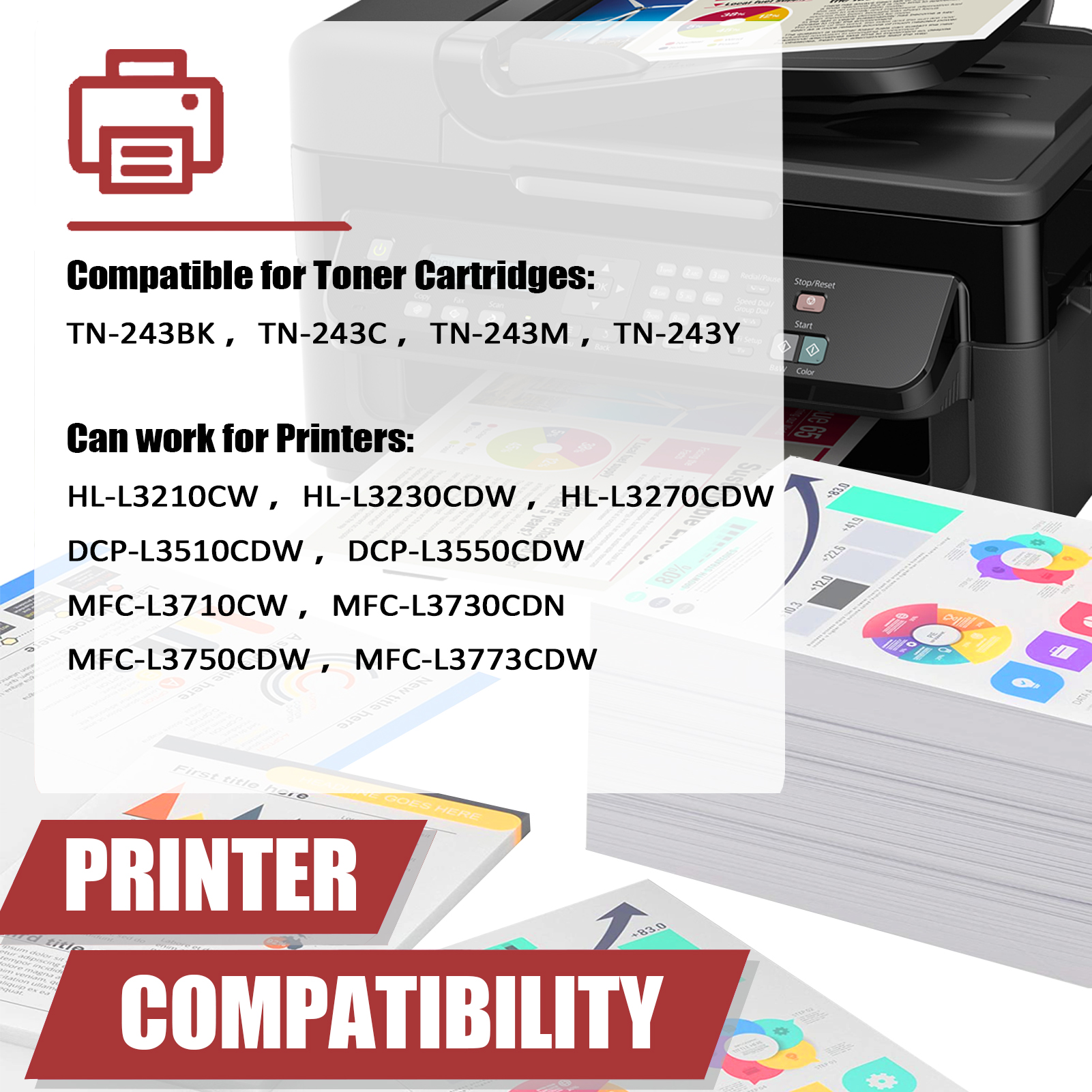 For Brother TN243BK TN243C TN243M TN243Y Toner Cartridge Work for Brother HL-L3210CW L3230CDW L3270CDW MFC-L3710CW MFC-L3730CDN Printers-PrintsBoost