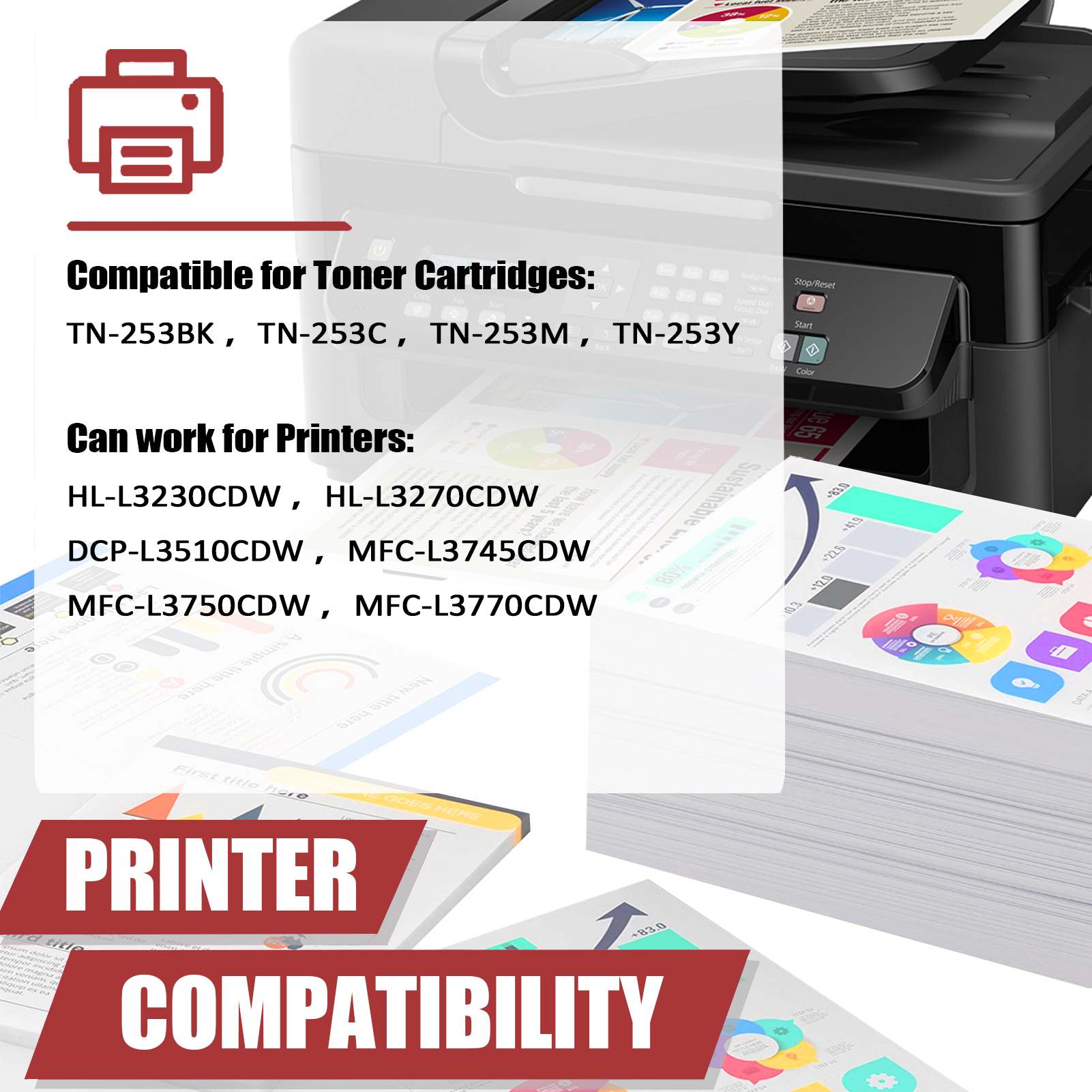 For Brother TN253BK TN253C TN253M TN253Y Toner Cartridge Work for Brother HL-L3230CDW L3270CDW DCP-L3510CDW MFC-L3745CDW Printers-PrintsBoost