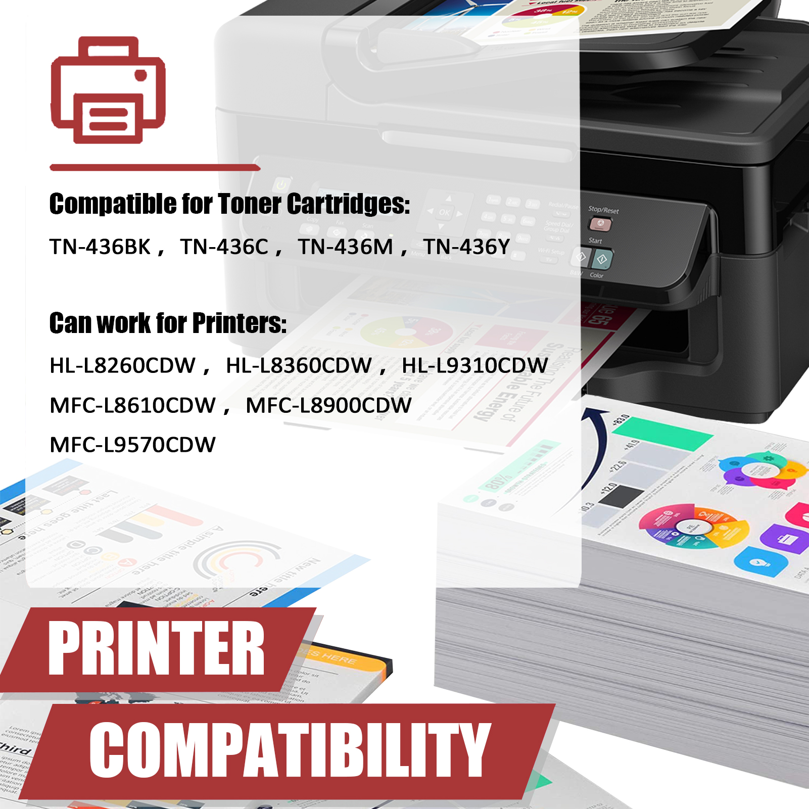 For Brother TN436BK TN436C TN436M TN436Y Toner Cartridge Work for Brother HL-L8260CDW L8360CDW L9310CDW MFC-L8610CDW Printers-PrintsBoost