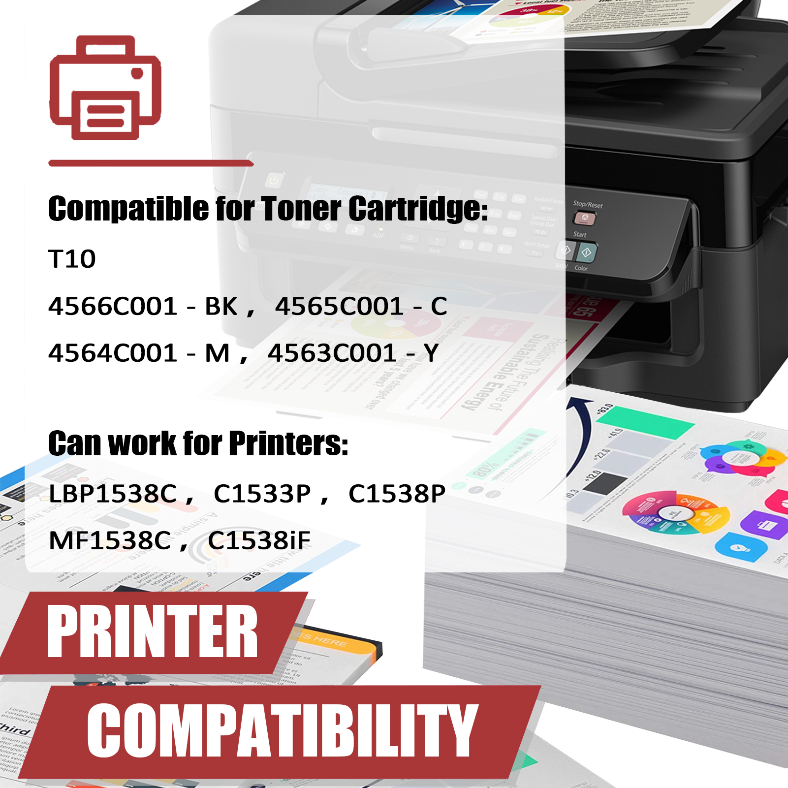 For Canon T10 4566C001 4565C001 4564C001 4563C001 Toner Cartridge Work for Canon LBP1538C C1533P C1538P MF1538C C1538iF Printers-PrintsBoost