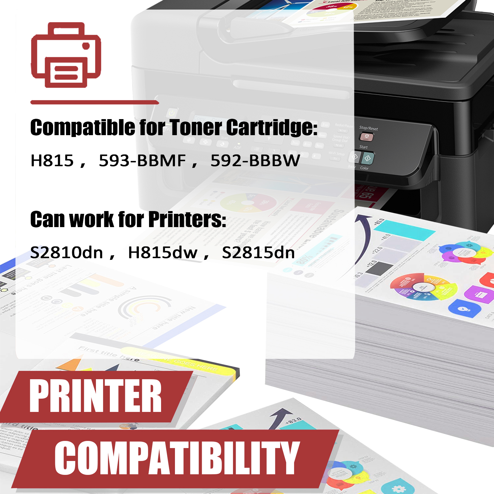 For Dell H815 593-BBMF 592-BBBW Toner Cartridge Work for Dell H815dw S2810dn S2815dn Printers