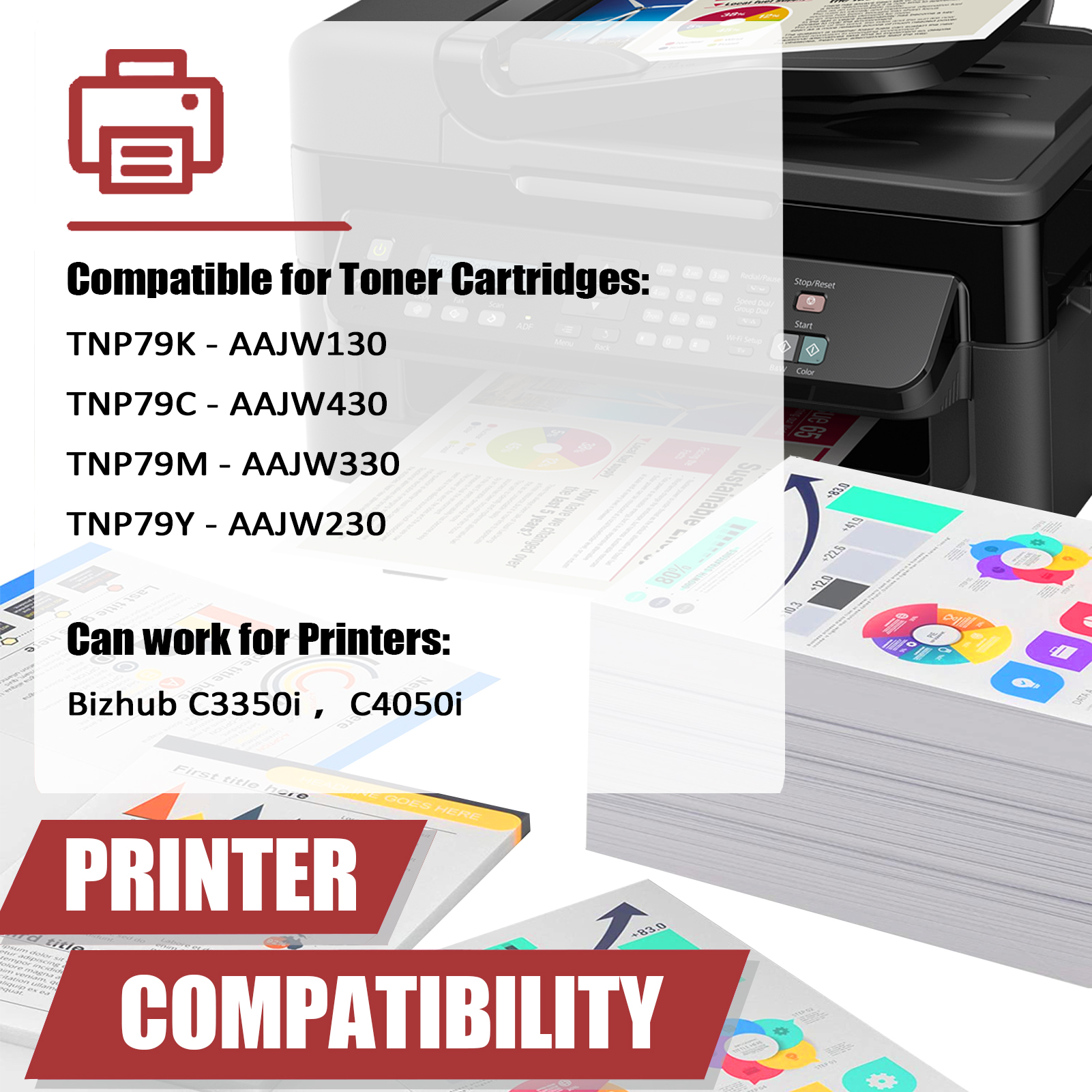 For Konica Minolta TNP79K TNP79C TNP79M TNP79Y AAJW130 AAJW430 AAJW330 AAJW230 Toner Cartridge Work for Bizhub C3350i C4050i Printers-PrintsBoost