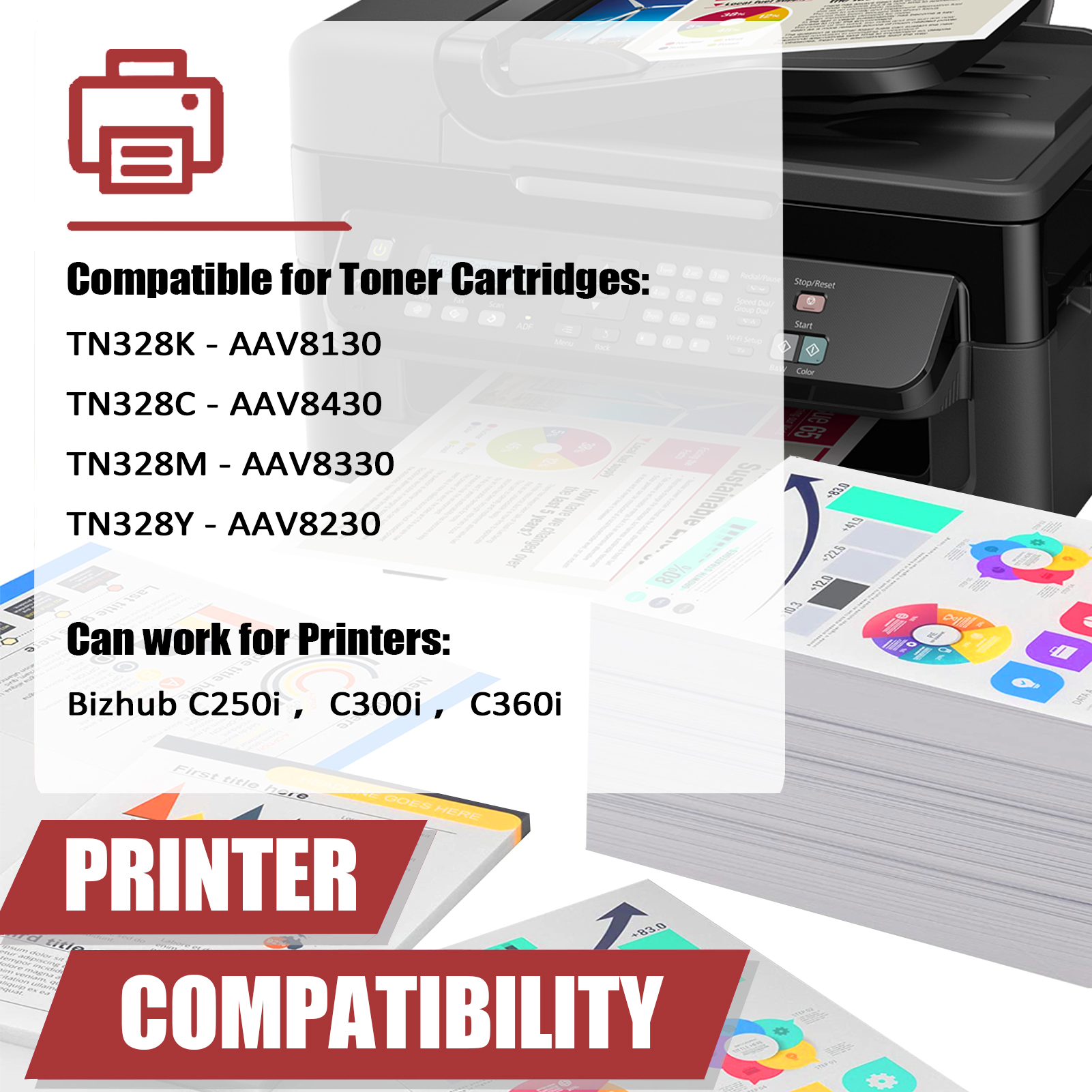 For Konica Minolta TN328K TN328C TN328M TN328Y AAV8130 AAV8430 AAV8330 AAV8230 Toner Cartridge Work for Bizhub C250i C300i C360i Printers-PrintsBoost