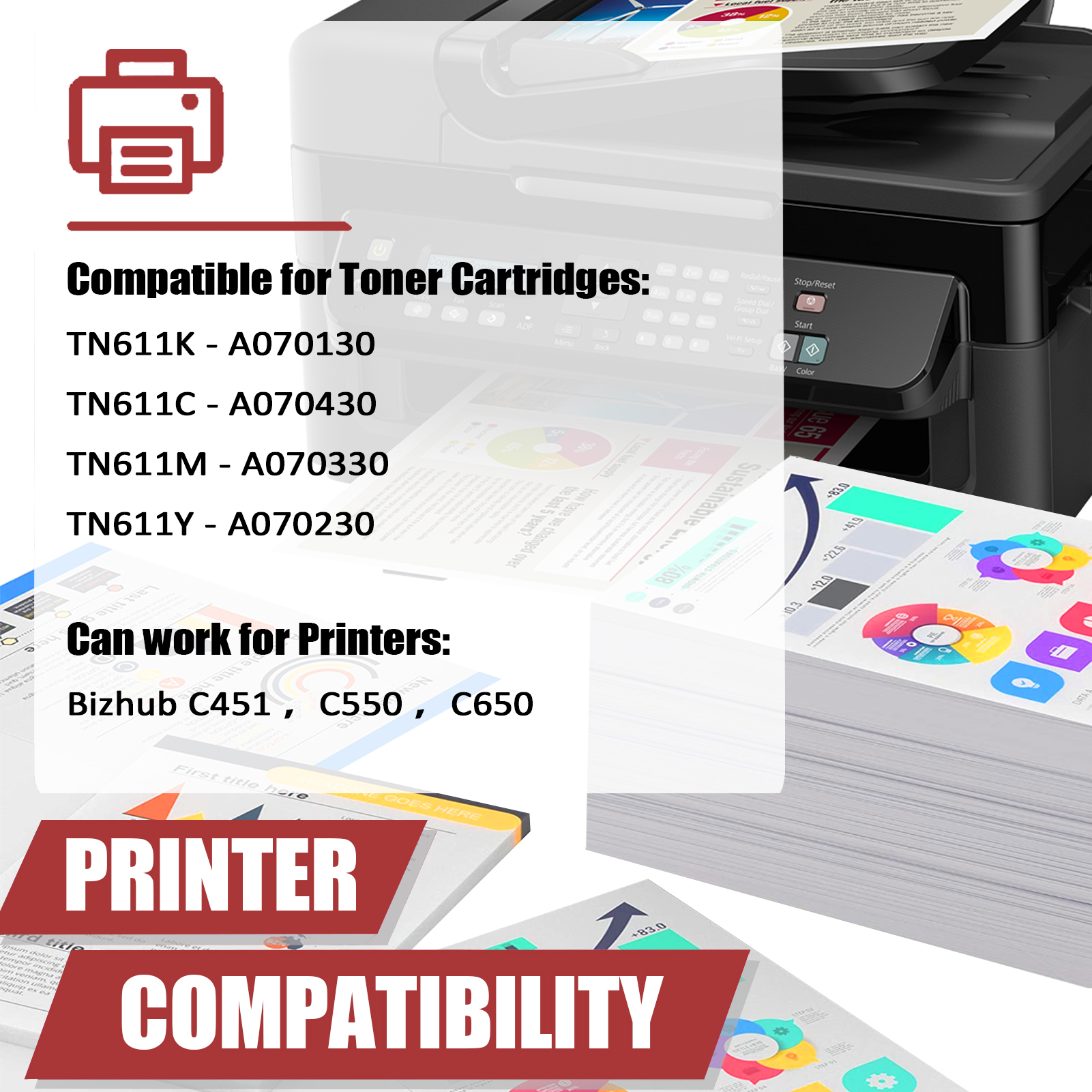 For Konica Minolta TN611K TN611C TN611M TN611Y A070130 A070430 A070330 A070230 Toner Cartridge Work for Bizhub C451 C550 C650 Printers-PrintsBoost