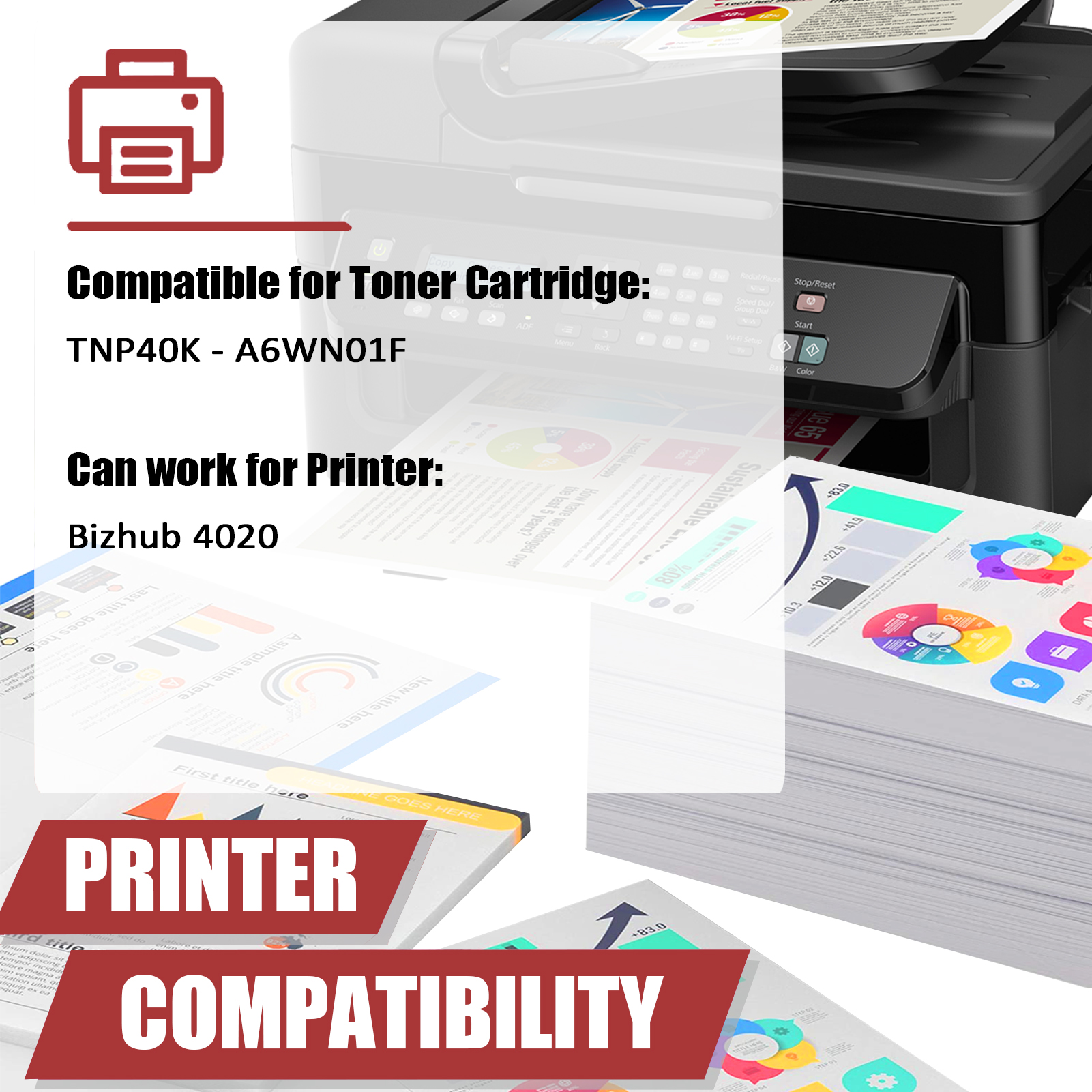 For Konica Minolta TNP40K TNP-40 A6WN01F Toner Cartridge Work for Konica Minolta Bizhub 4020 Printer