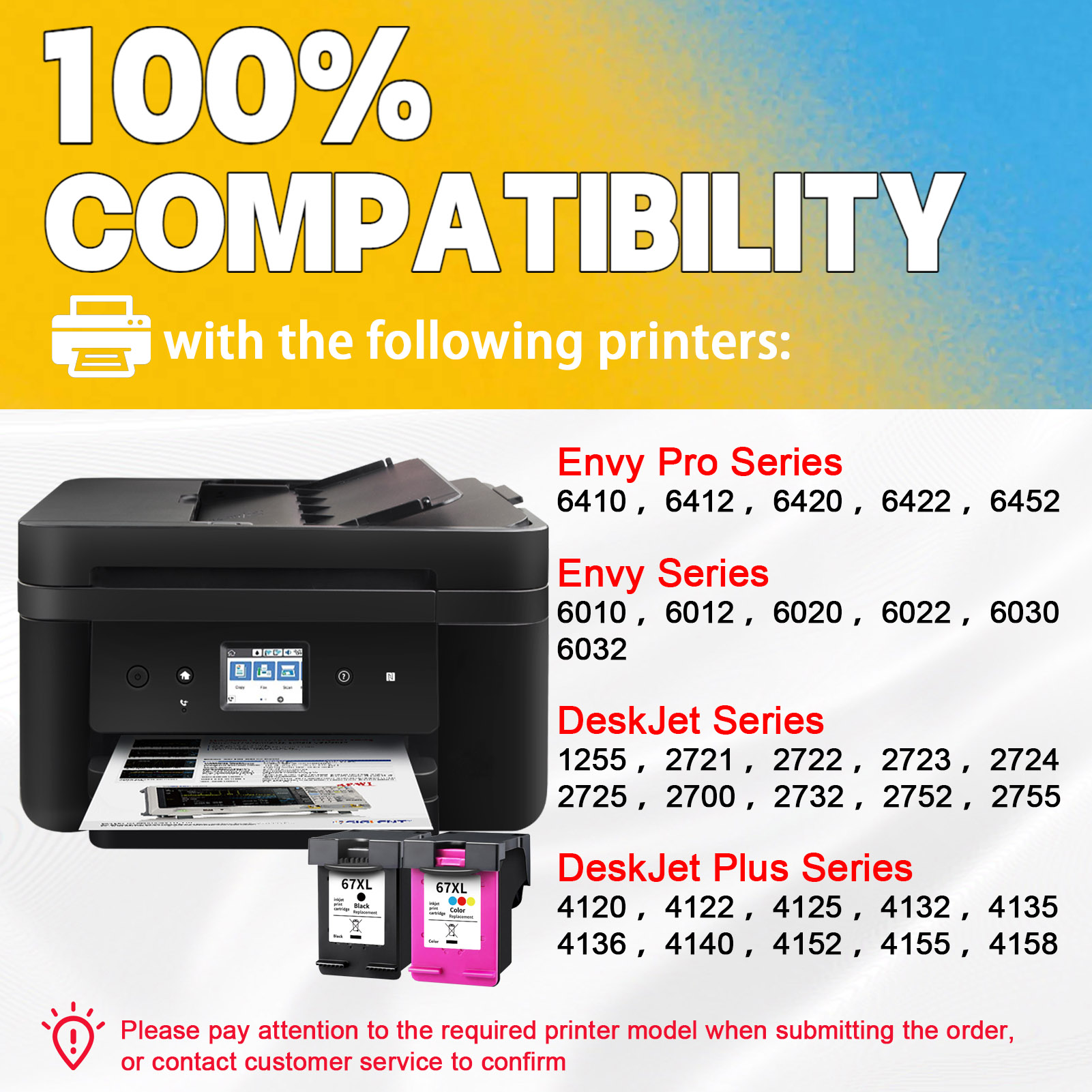 For HP 67XL Ink Cartridge Work For HP Deskjet 2755 2752 Deskjet Plus 4155 4158 Envy 6010 6012 6020 Envy Pro 6410 6412 6420 Printers-PrintsBoost