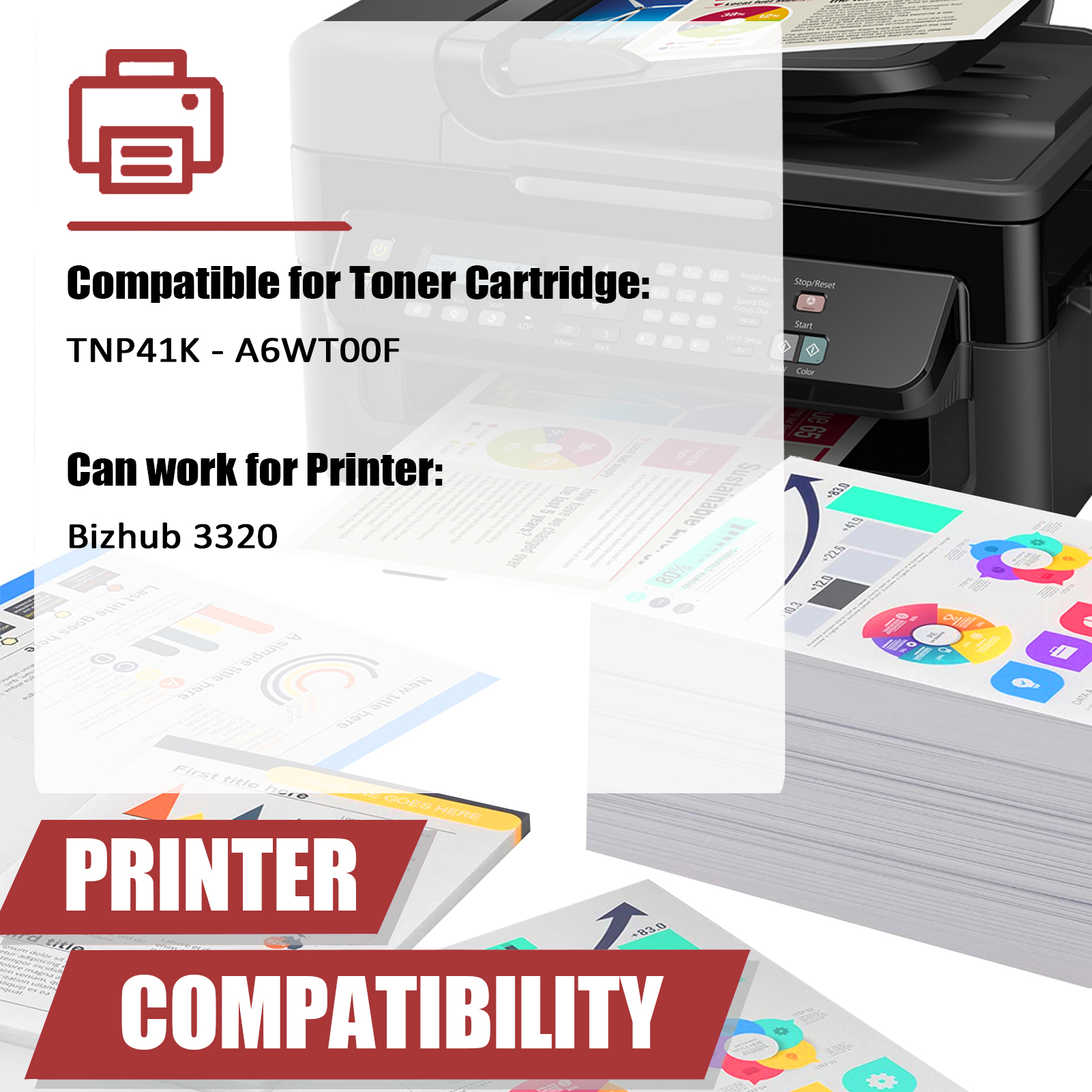 For Konica Minolta TNP41K TNP-41 A6WT00F Toner Cartridge Work for Konica Minolta Bizhub 3320 Printer