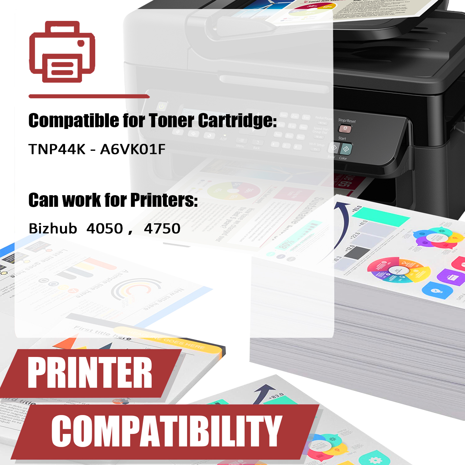 For Konica Minolta TNP44K TNP-44 A6VK01F Toner Cartridge Work for Konica Minolta Bizhub 4050 4750 Printers-PrintsBoost