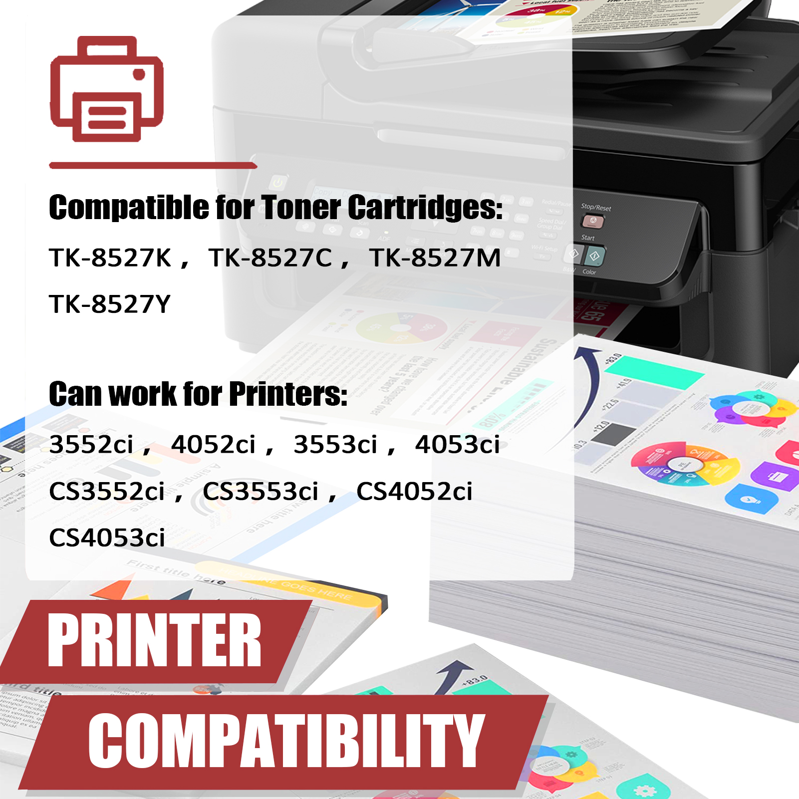 For Kyocera TK-8527 TK-8527K TK-8527C TK-8527M TK-8527Y Toner Cartridge Work for TASKalfa 3552ci 4052ci 3553ci 4053ci Printers-PrintsBoost