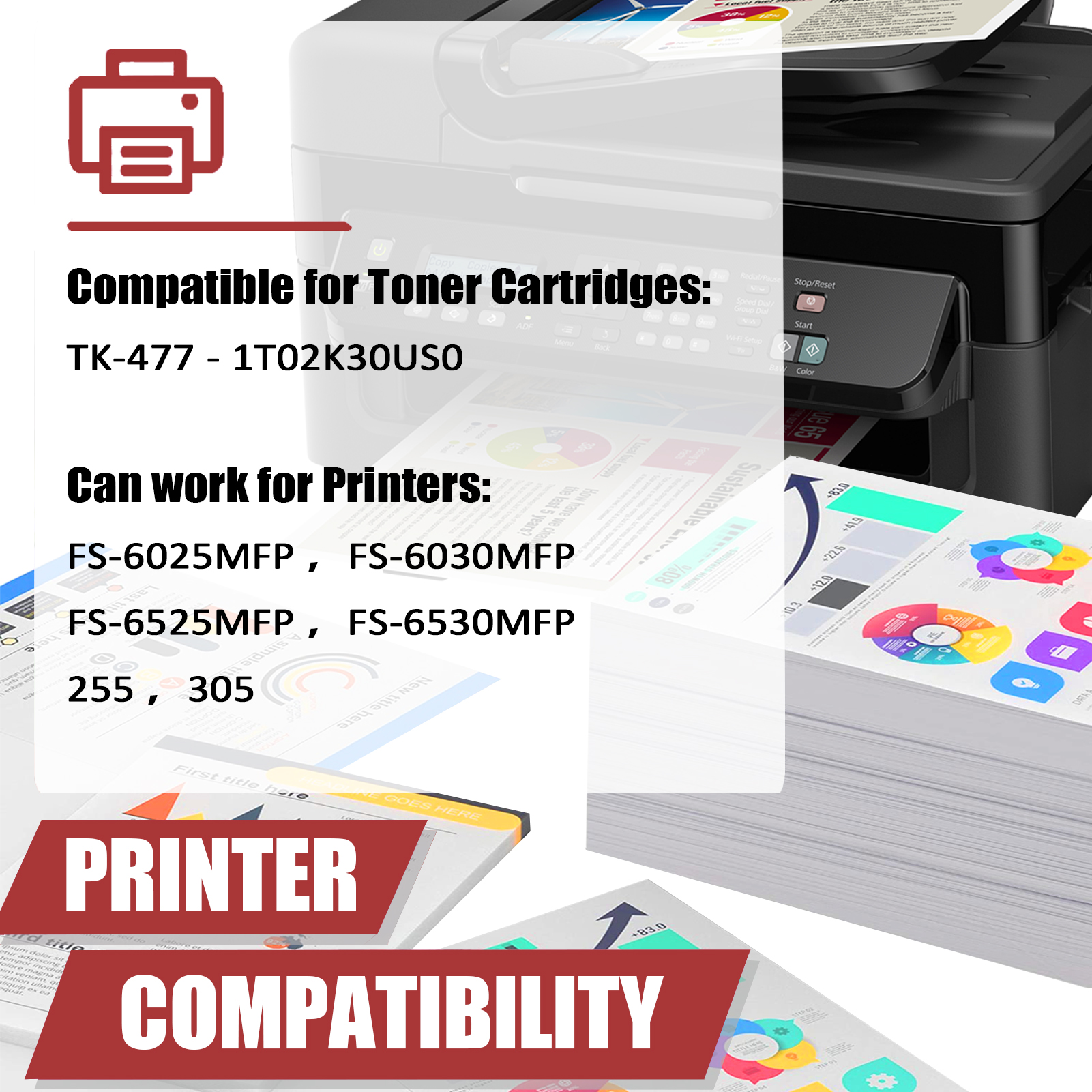 For Kyocera TK-477 TK-477K 1T02K30US0 Toner Cartridge Work for Kyocera FS-6030MFP FS-6525MFP FS-6530MFP TASKalfa 255 305 Printers-PrintsBoost
