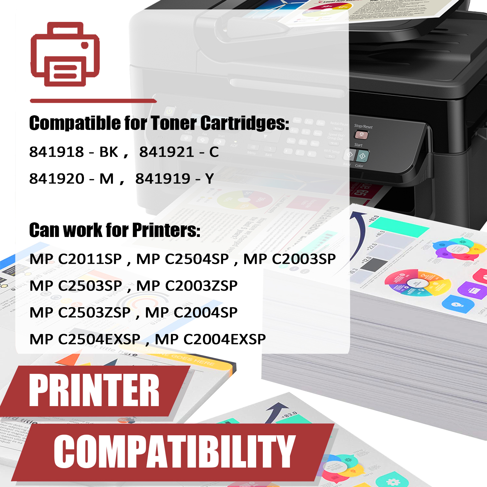 For Ricoh MP C2011 841918 841921 841920 841919 Toner Cartridge Work for Ricoh MP C2011SP C2504SP C2003SP C2503SP C2003ZSP C2503ZSP C2004SP C2504EXSP C2004EXSP Printers-PrintsBoost