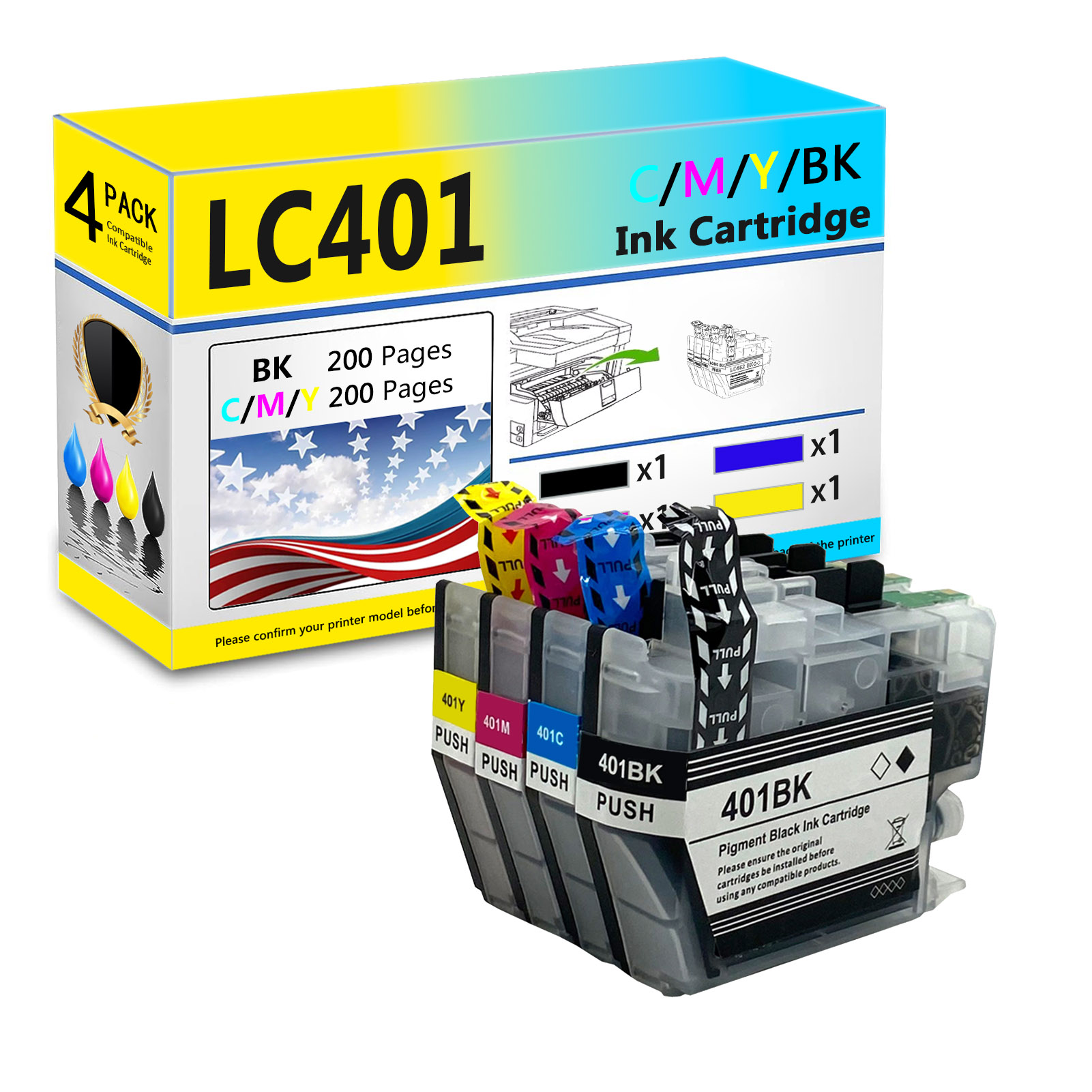 For Brother LC401 Ink Cartridge Work For Brother MFC-J1010DW MFC-J1012DW MFC-J1170DW Printers