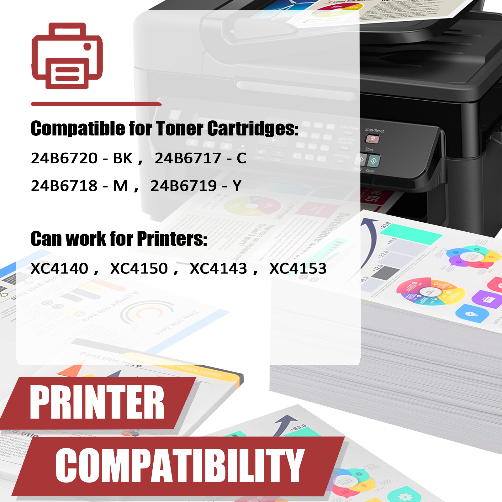 For Lexmark XC4150 24B6720 24B6717 24B6718 24B6719 Toner Cartridge Work for Lexmark XC4140 XC4150 XC4143 XC4153 Printers-PrintsBoost
