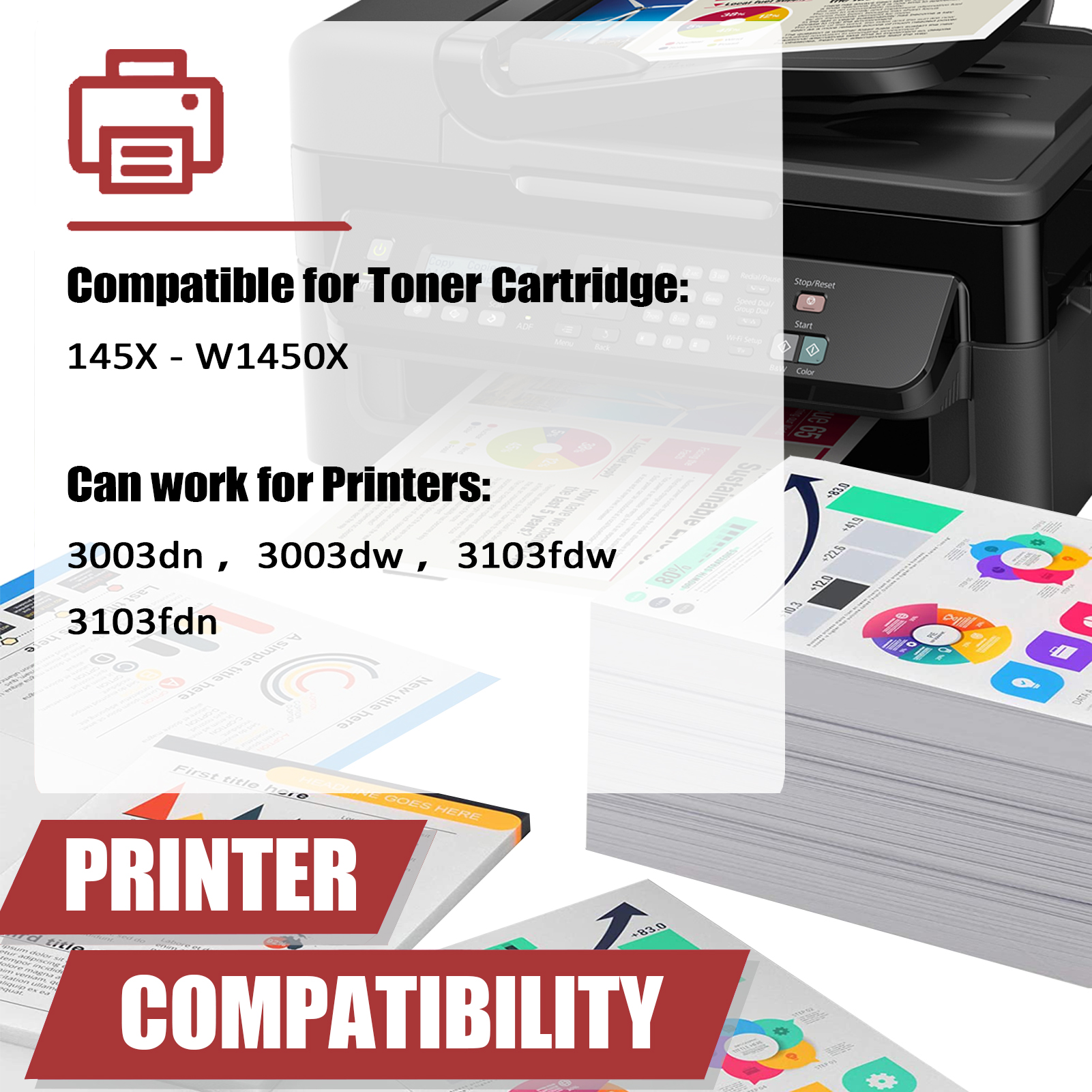For HP 145X W1450X Toner Cartridge Work for HP LaserJet Pro 3003dn 3003dw MFP 3103fdw 3103fdn Printers-PrintsBoost
