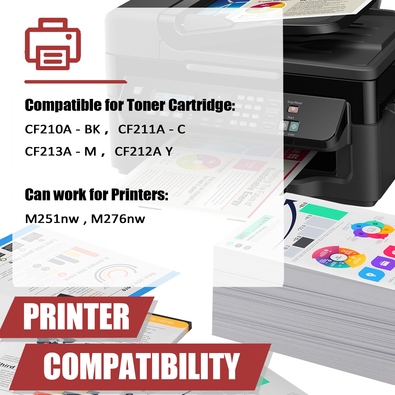For HP 131A CF210A CF211A CF213A CF212A Toner cartridge Work for HP LaserJet Pro 200 color M251nw M276nw Printers, Black │CF210A, Cyan │CF211A, Magenta │CF213A, Yellow │CF212A-PrintsBoost