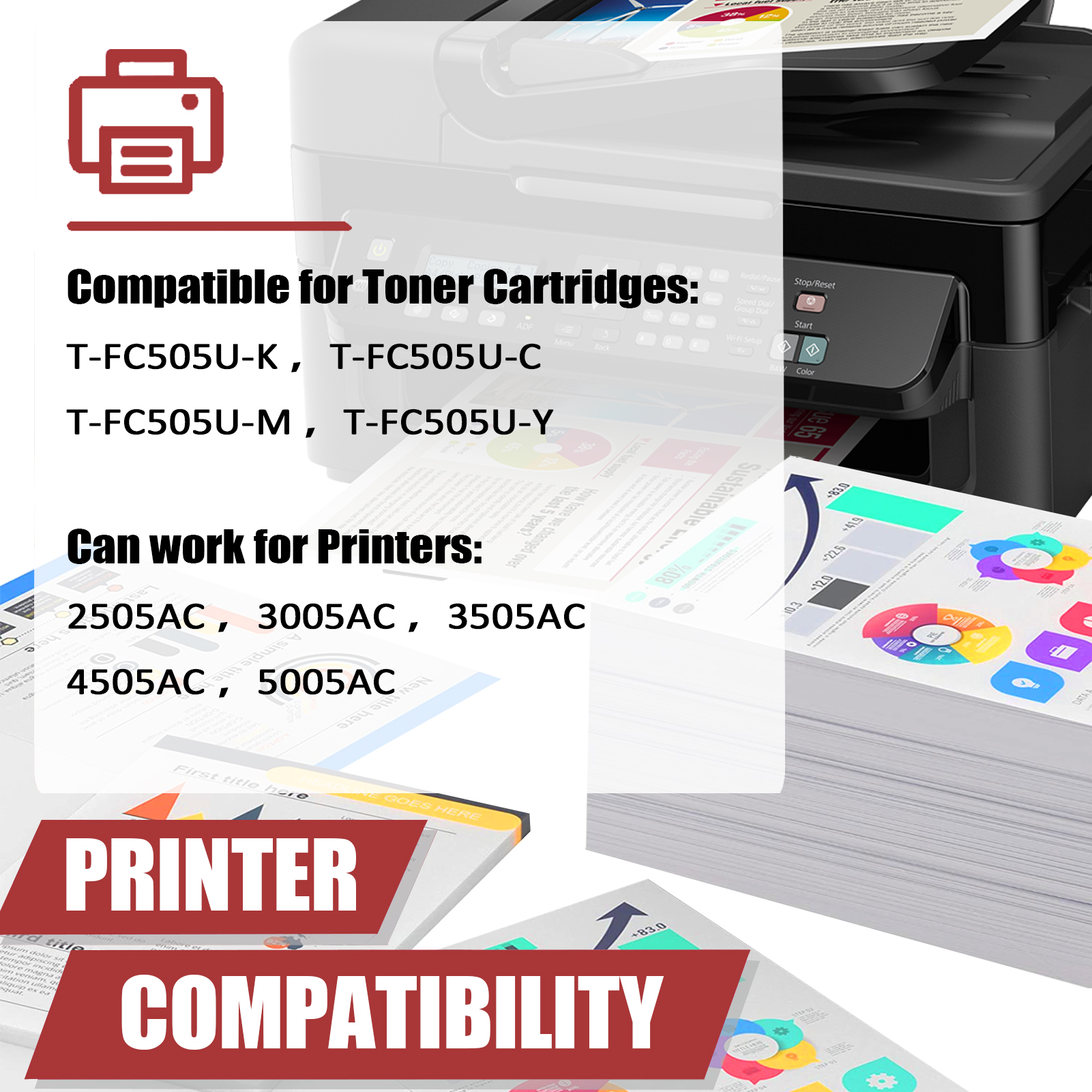 For Toshiba T-FC505U T-FC505U-K T-FC505U-C T-FC505U-M T-FC505U-Y Toner Cartridge Work for E-Studio 2505AC 3005AC 3505AC 4505AC 5005AC Printers-PrintsBoost