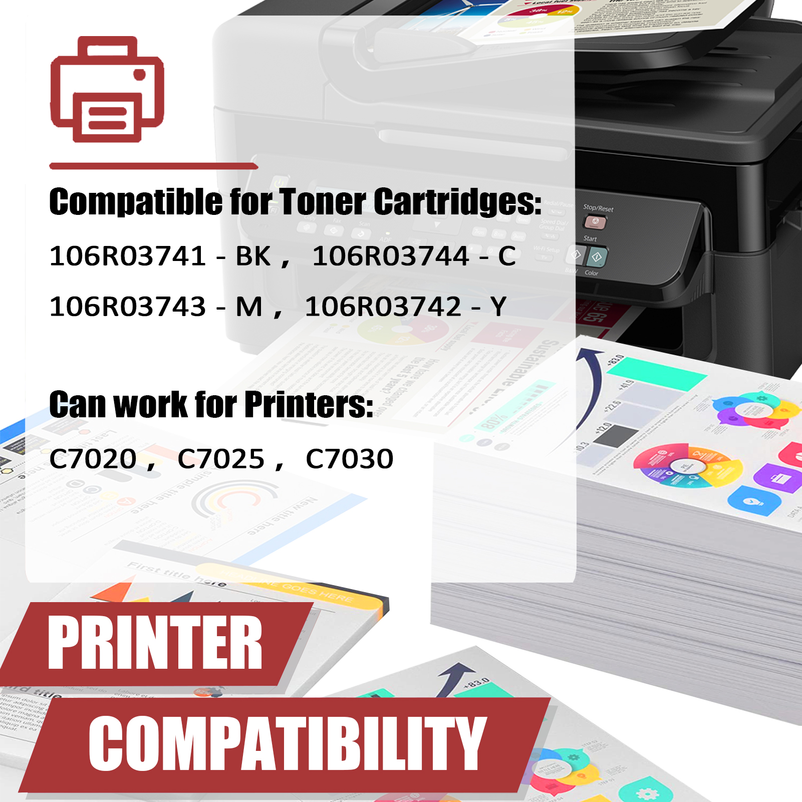 For Xerox C7020 C7025 C7030 106R03741 106R03744 106R03743 106R03742 Toner Cartridge Work for Xerox Versalink C7020 C7025 C7030 Printers-PrintsBoost