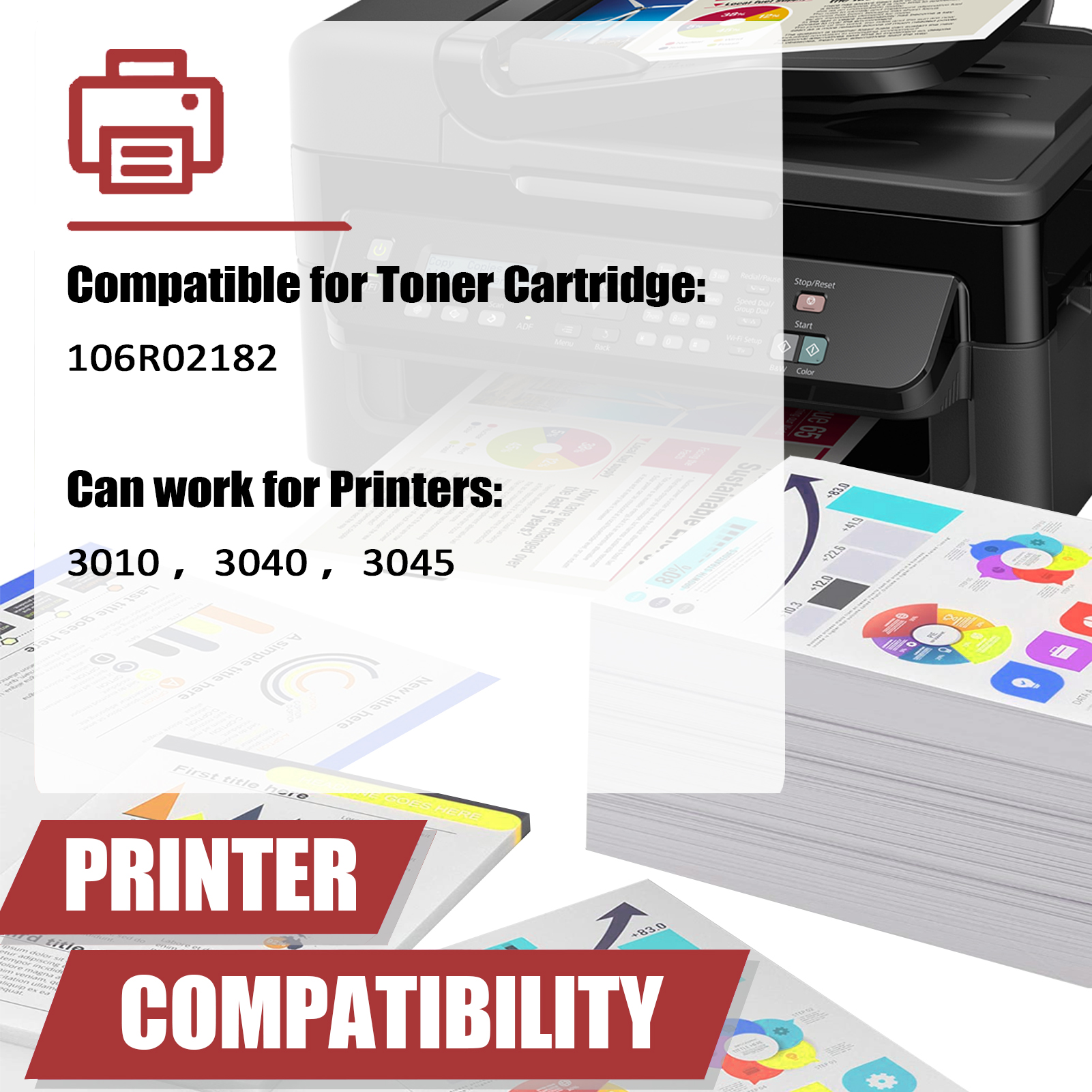 For Xerox 106R02182 Toner Cartridge Work for Xerox Phaser 3010 3040 Workcentre 3045 Printers
