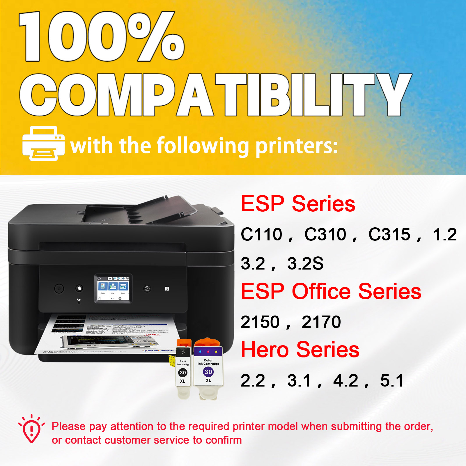 For Kodak 30XL 30 Ink Cartridge Work for Kodak ESP C110 C310 C315 1.2 3.2 3.2S ESP Office 2150 2170 Hero 2.2 3.1 Printers-PrintsBoost