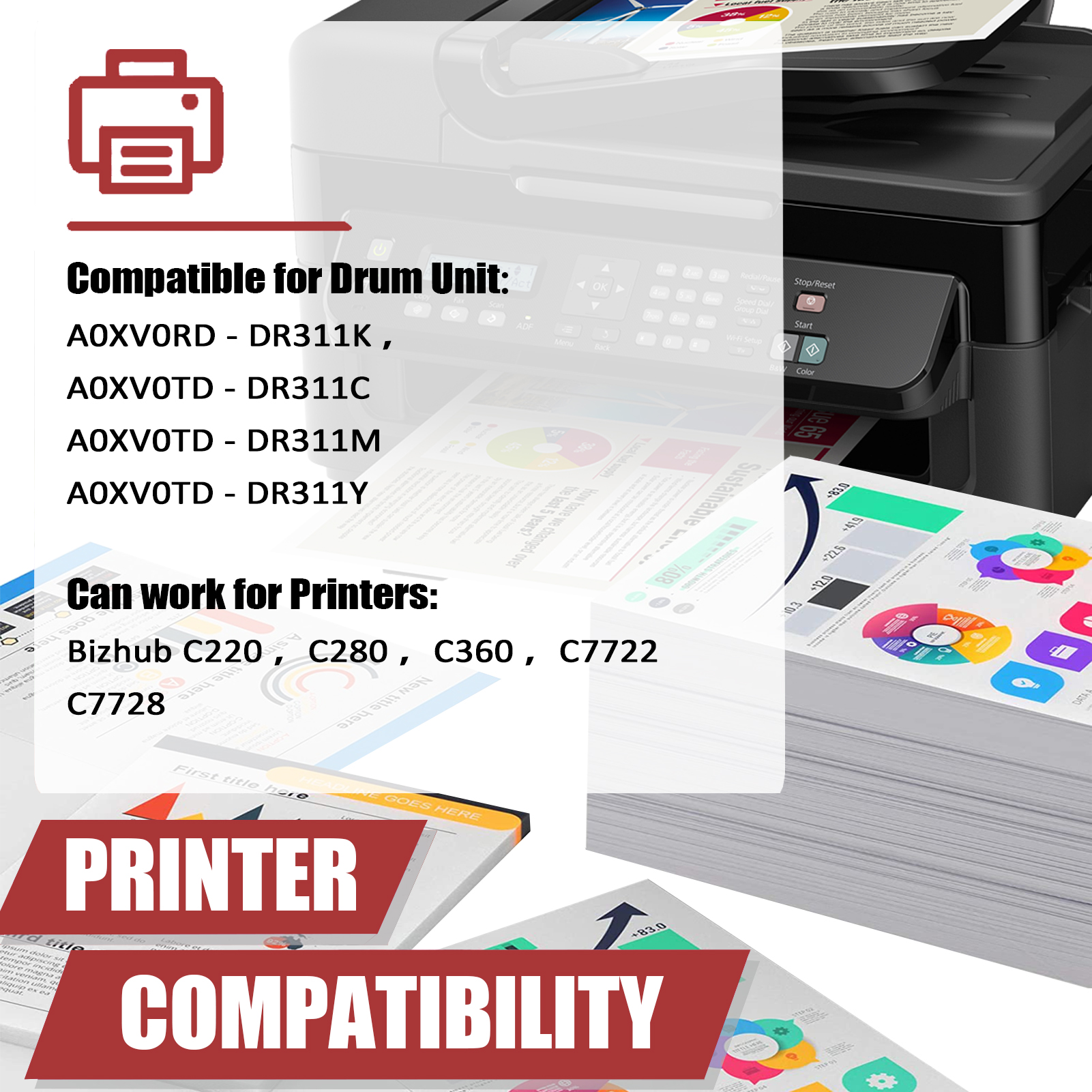 For Konica Minolta DR311 DR-311 A0XV0RD A0XV0TD Imaging Drum Unit Work for Konica Minolta Bizhub C220 C280 C360 C7722 C7728 Printers-PrintsBoost