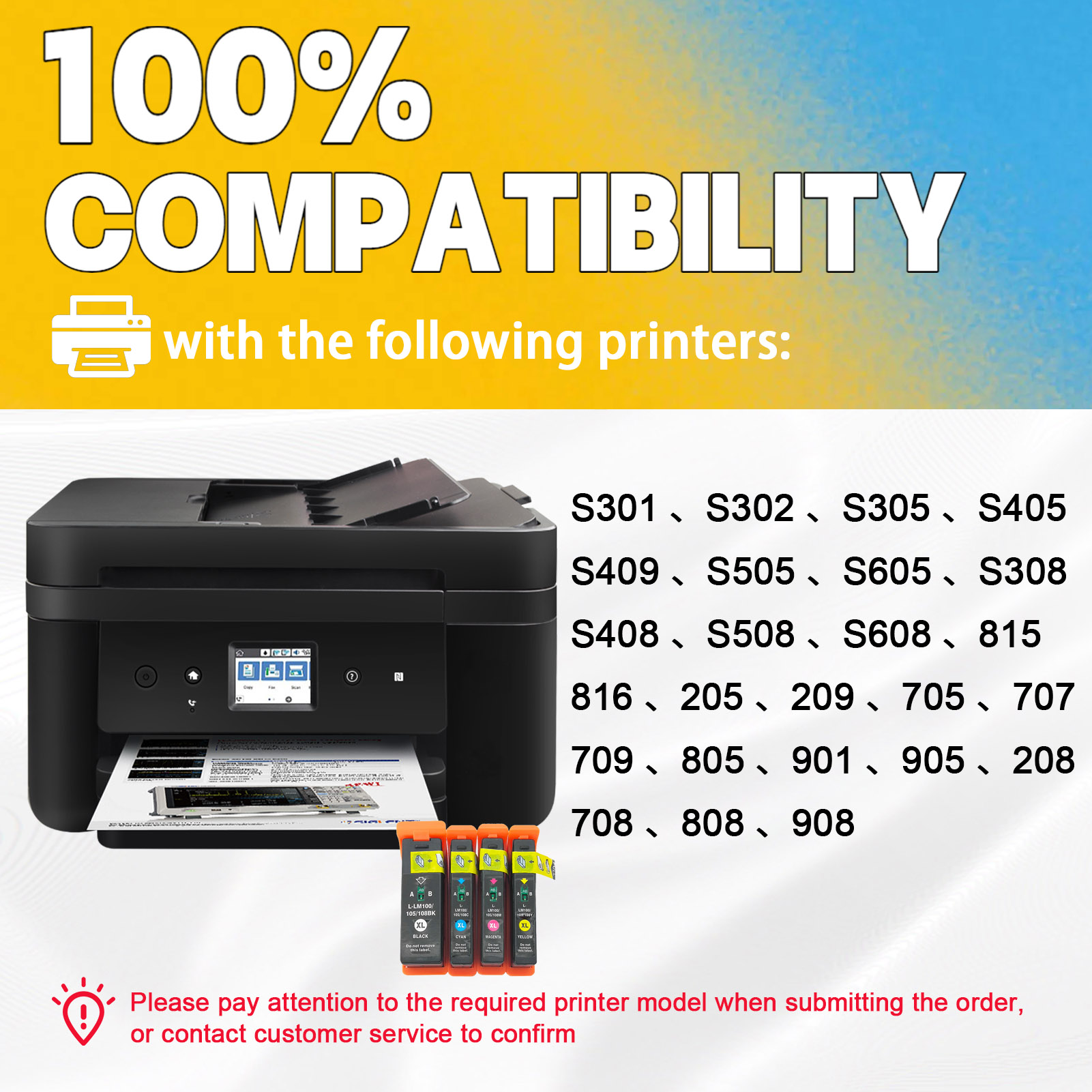 For Lexmark 100 100XL 105XL 108XL Ink Cartridge Work for Lexmark S301 S302 S305 S405 S409 S505 S605 S308 S408 Printers-PrintsBoost